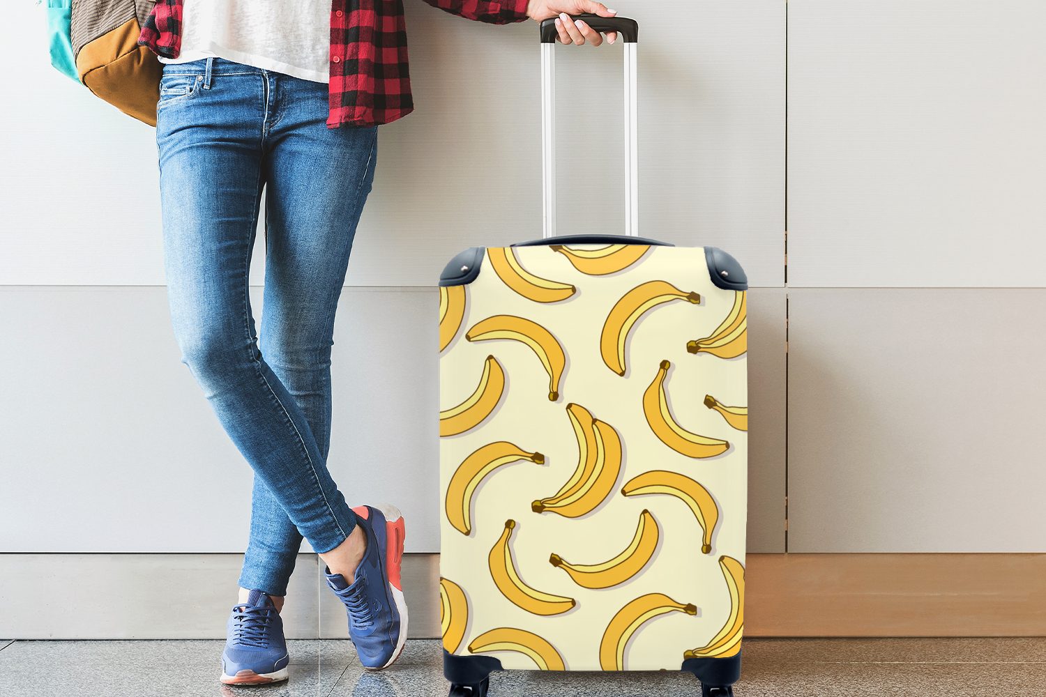 Gestaltung Handgepäck mit MuchoWow Reisekoffer Rollen, Banane, - - Trolley, rollen, 4 Obst Handgepäckkoffer Reisetasche Ferien, für