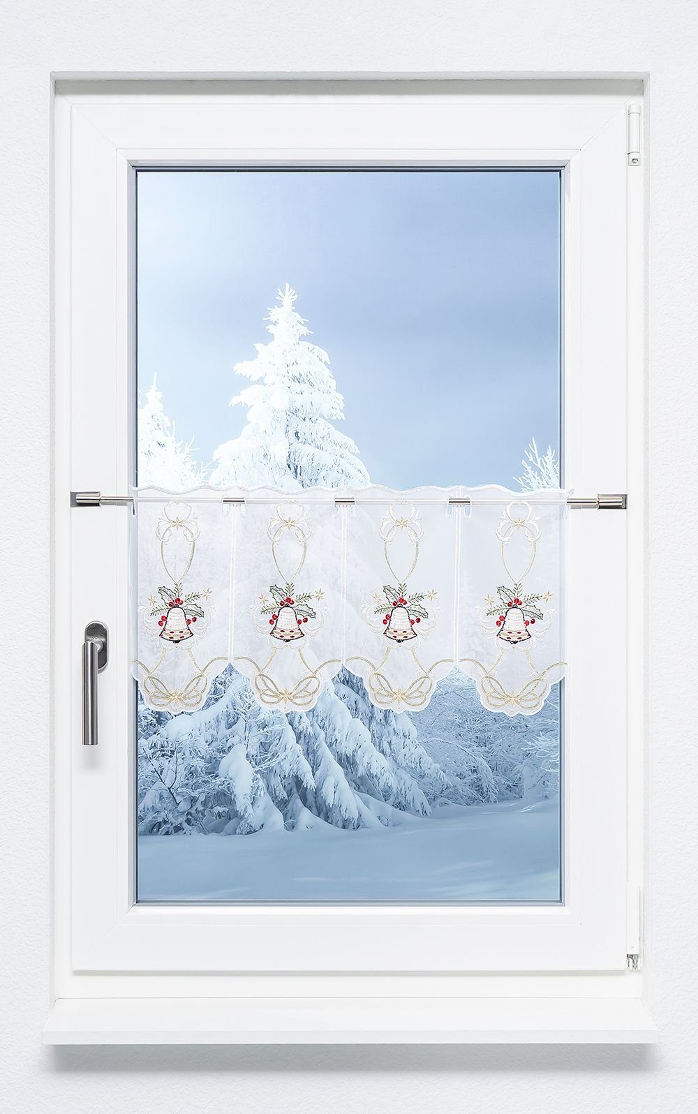 Plauener Spitze® Scheibengardine Weihnachtsglocke (1 St), transparent, HxB 30x49.5cm