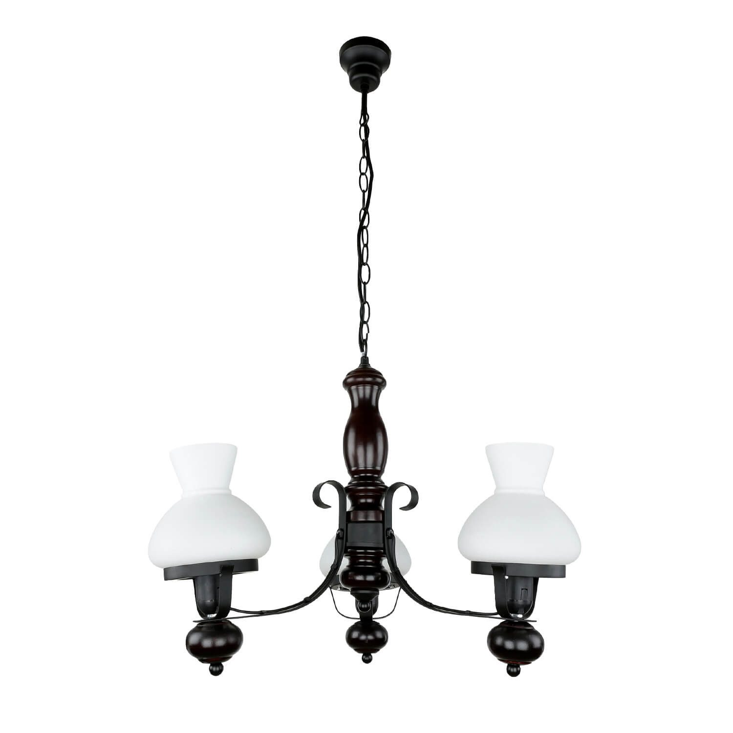 Licht-Erlebnisse Kronleuchter PETRONEL, ohne Leuchtmittel, Lüster mit Schirm E27 Ø 50 cm Weiß Braun Glas Holz Metall Rustikal