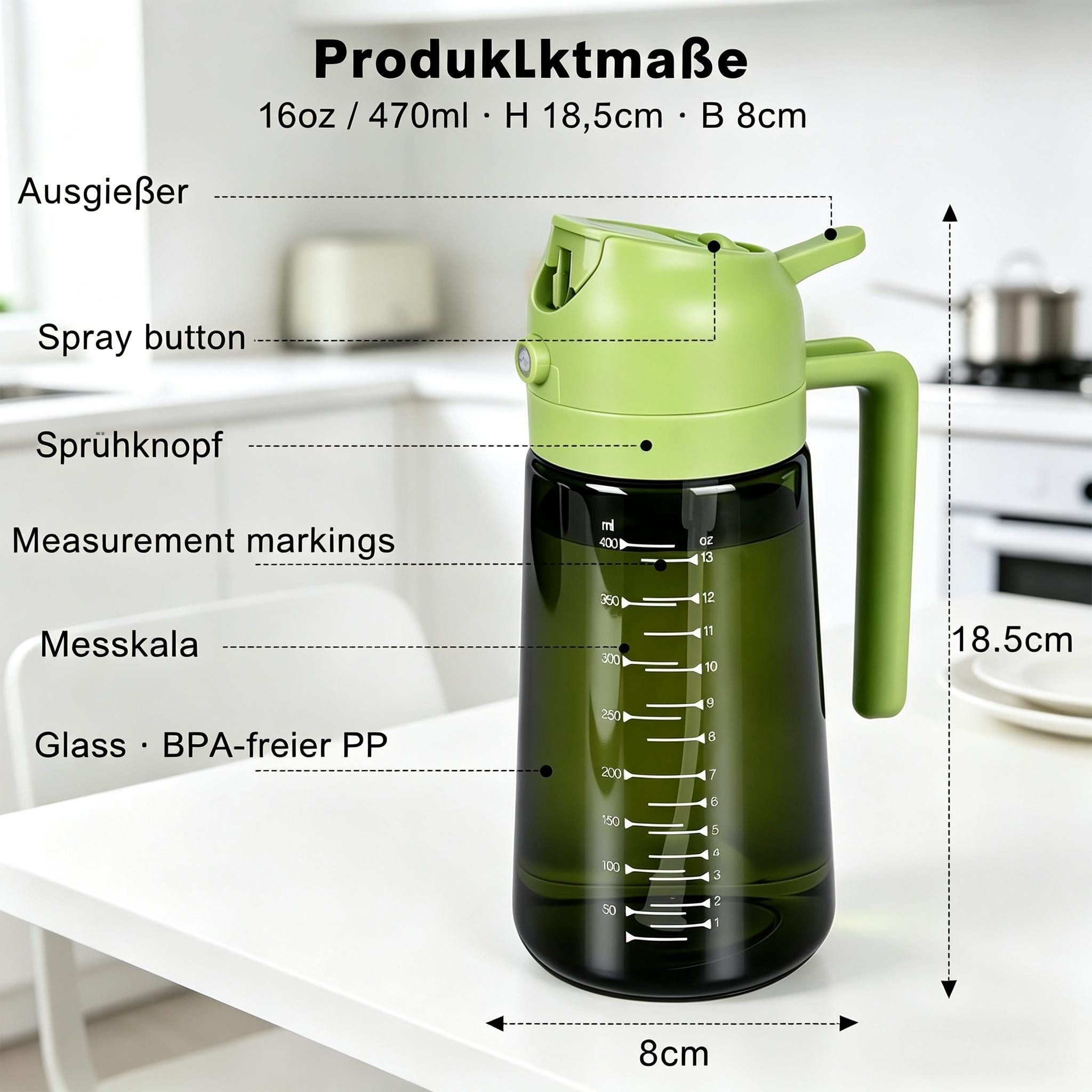 Kityhome Ölspender 2-in-1 Ölspender & Sprüher, 470ml, Glas, UV-Schutz, (2-tlg), Ölspender-Set,Sprühfunktion,Gießfunktion,470 ml *2 – Bild 2 von 5