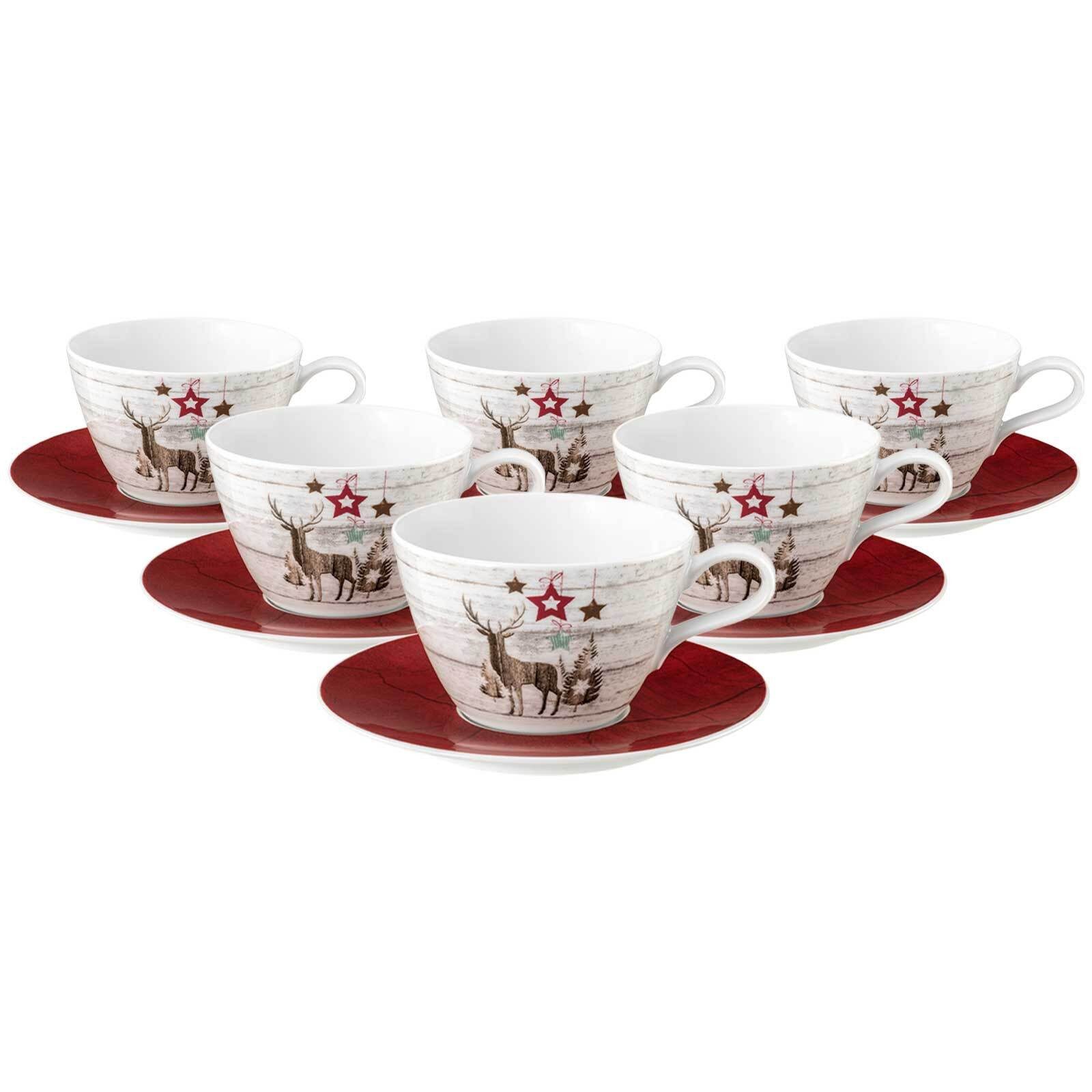 Seltmann Weiden Cappuccinotasse Life Christmas Milchkaffeetassen mit Untertassen, 12-tlg., Porzellan
