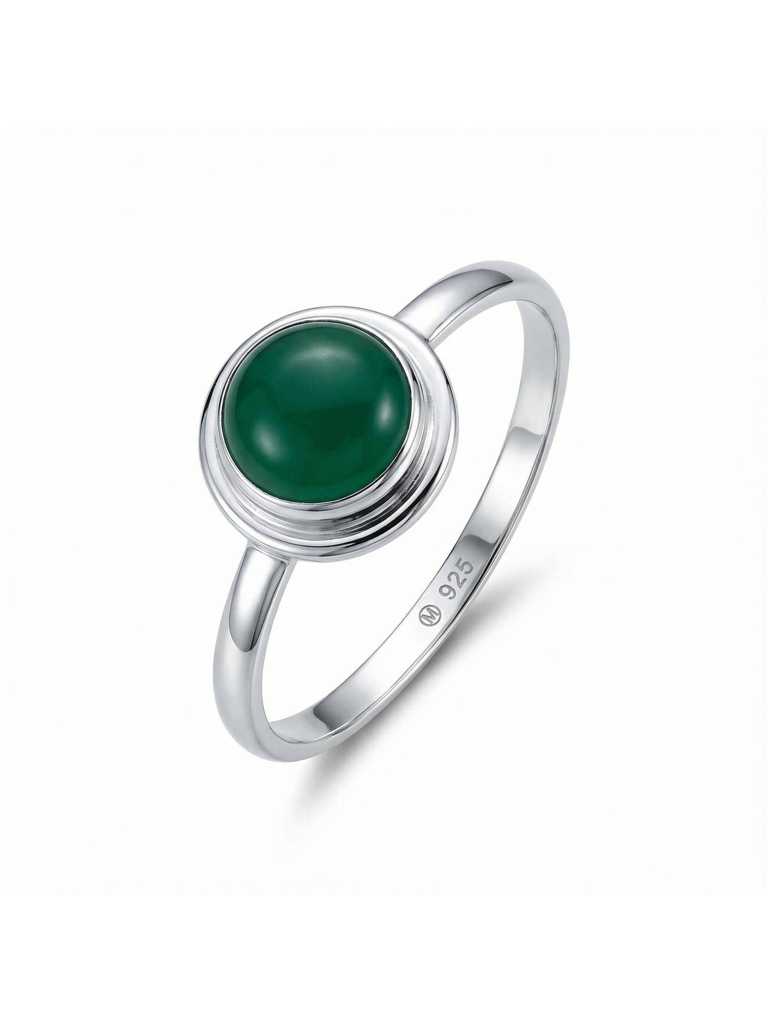 mantraroma Silberring HULETTI aus 925 Silber mit grünen Onyx (Ring mit Schmuckbeutel), Damenring aus 925er Silber