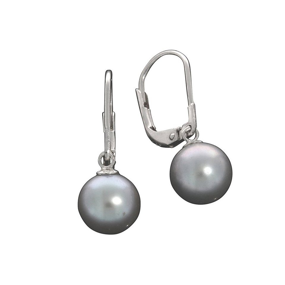 Vivance Paar Ohrhänger 925 Silber rhodiniert mit Süßwasserzuchtperlen in  grau