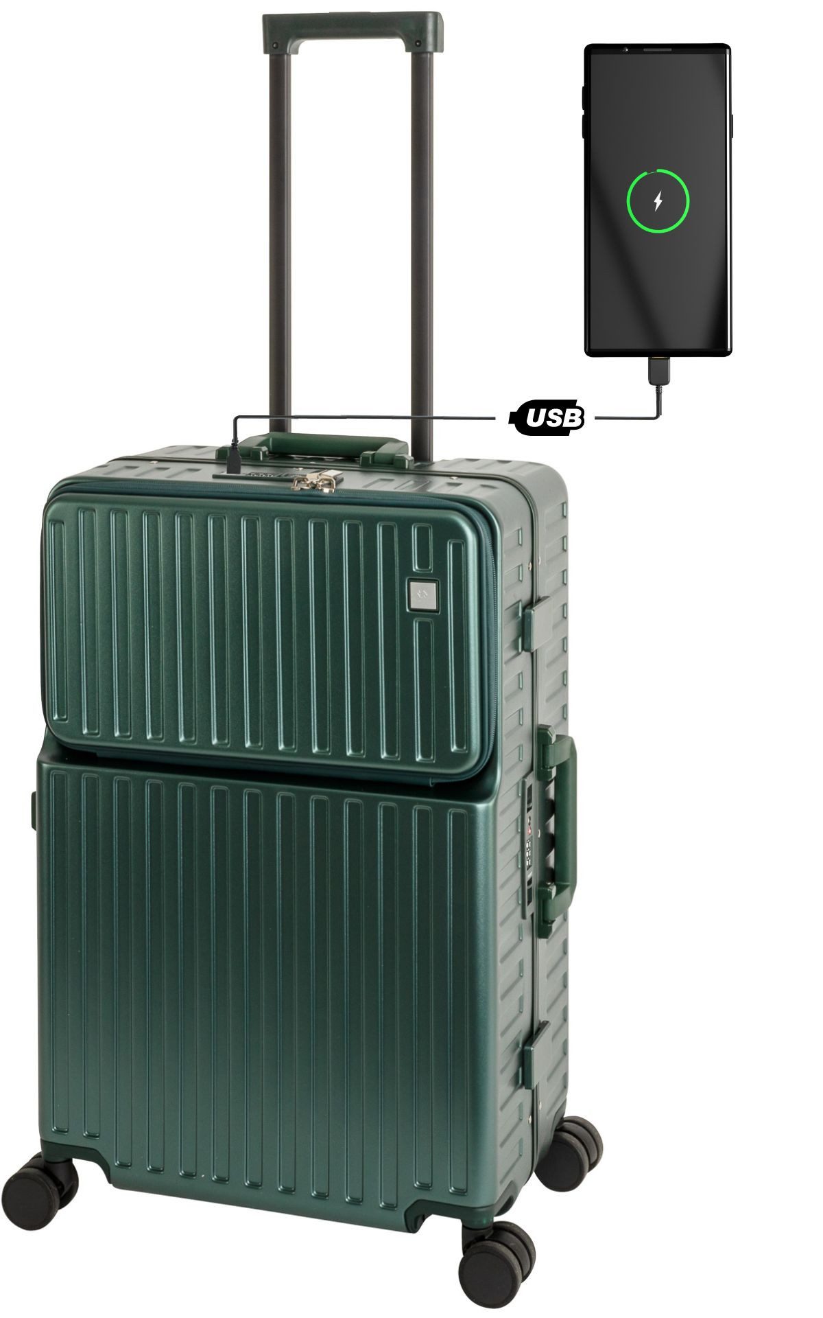 Travelhouse Hartschalen-Trolley Roma, 4 Rollen, mit USB und Getränkehalter Aluminium-Rahmen & Polycarbonat Hartschale