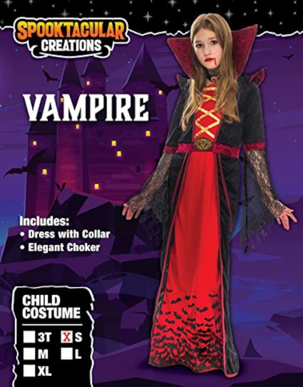 UE Stock Vampir-Kostüm Mädchen Königliches Halloween Vampirkostüm Kleid Gr. S für 5-7 Jahre, für langlebigen Tragekomfort