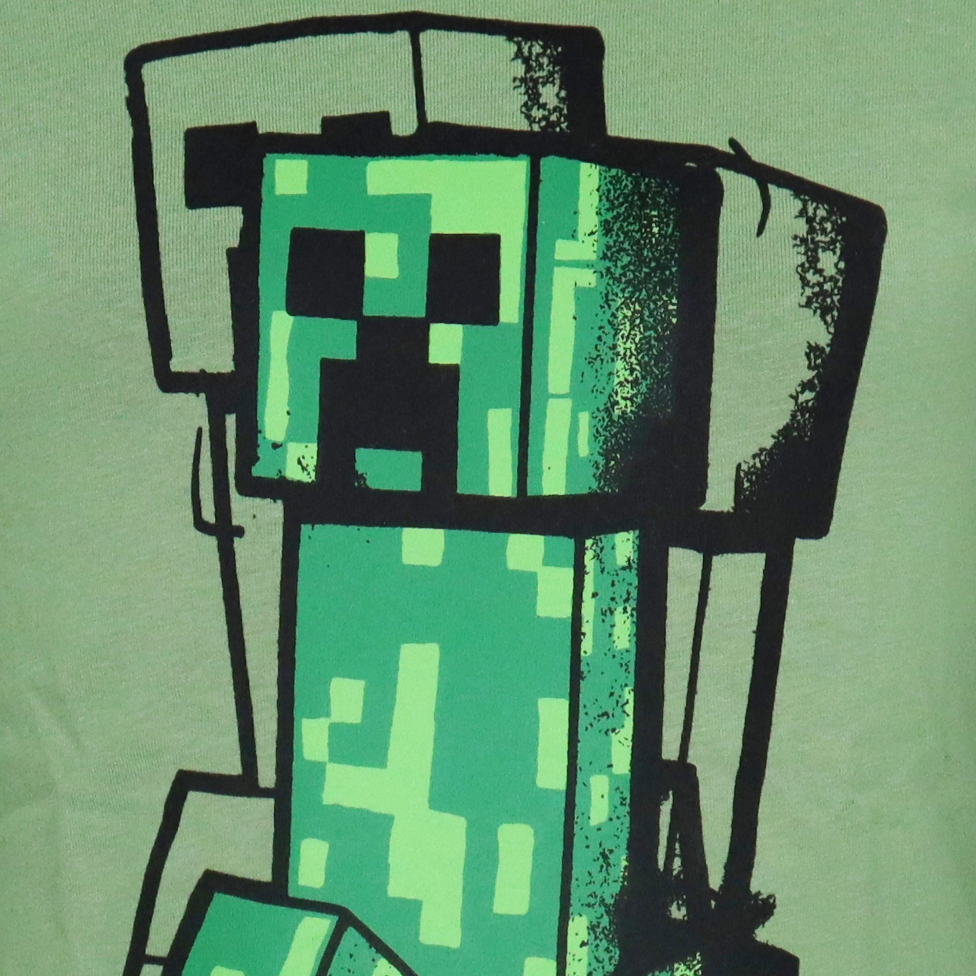 116 Langarmshirt Minecraft 152, Gamer Jungen bis langarm Shirt Creeper Kinder 100% Baumwolle Minecraft Gr.