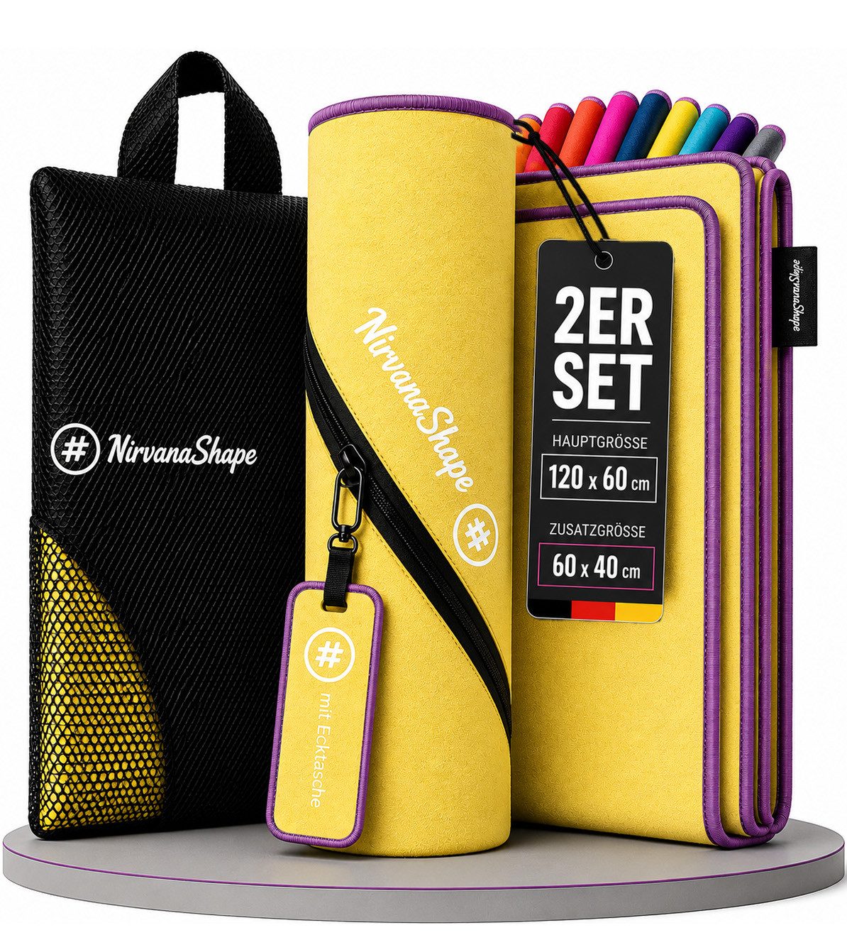 NirvanaShape Reisehandtuch Mikrofaser Handtücher [2er SET] Badehandtuch Reisehandtuch Strandtuch, Ecktasche mit Reißverschluss, saugfähig, leicht, schnelltrocknend
