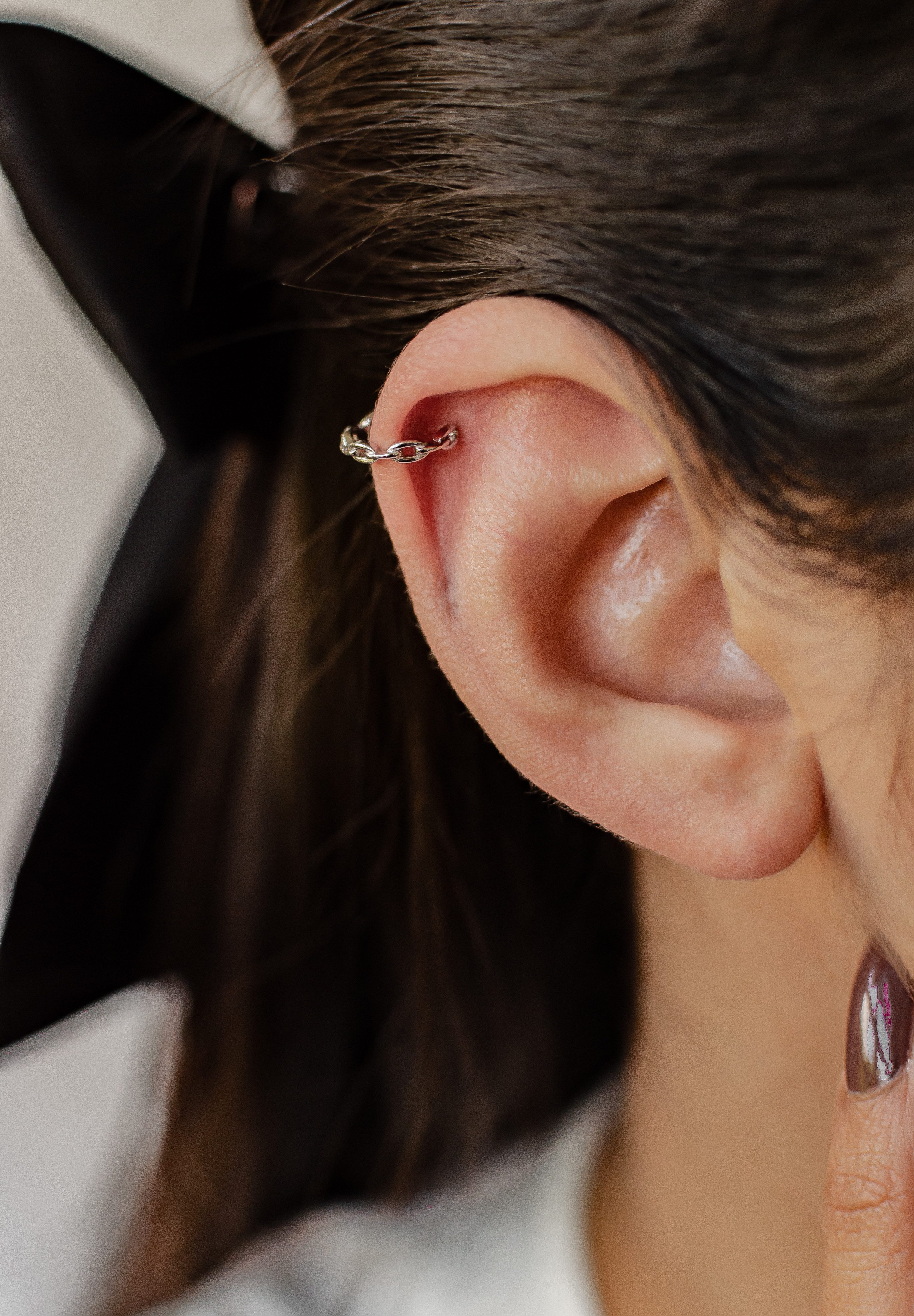 Hey Happiness Ohrklemme Fake Ohrring, offener Ohrring ohne Loch, 925 Silber Damen Ear Cuff, Kettenohrring 18K vergoldet