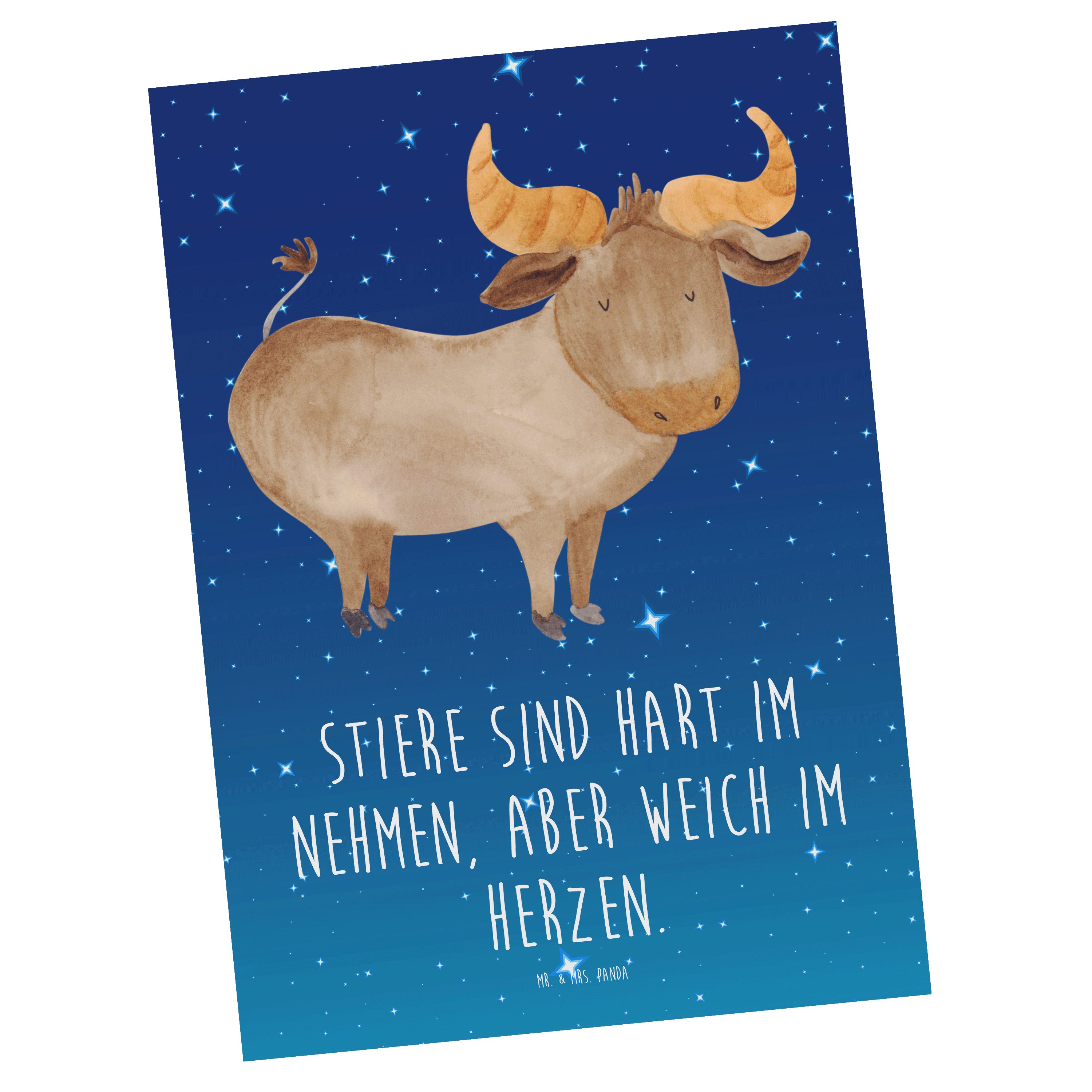 Mr. & Mrs. Panda Postkarte Stier Herz, Postkarte, Sternenhimmel Blau, Tierkreiszeichen, Taurus, Sternzeichen Einzigartig Tierkreiszeichen