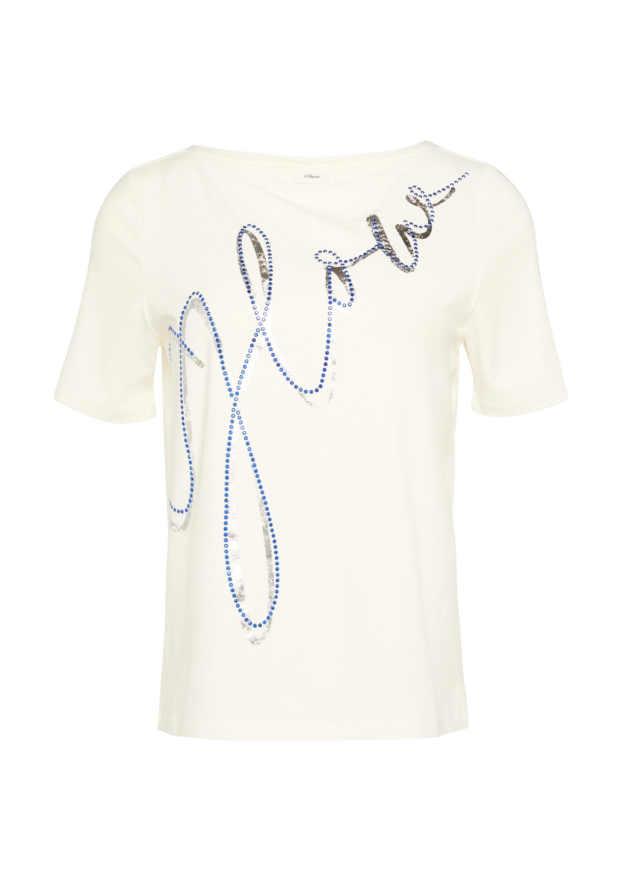 s.Oliver Kurzarmshirt T-Shirt T-Shirt mit Metallic-Print und Schmucksteinen günstig online kaufen
