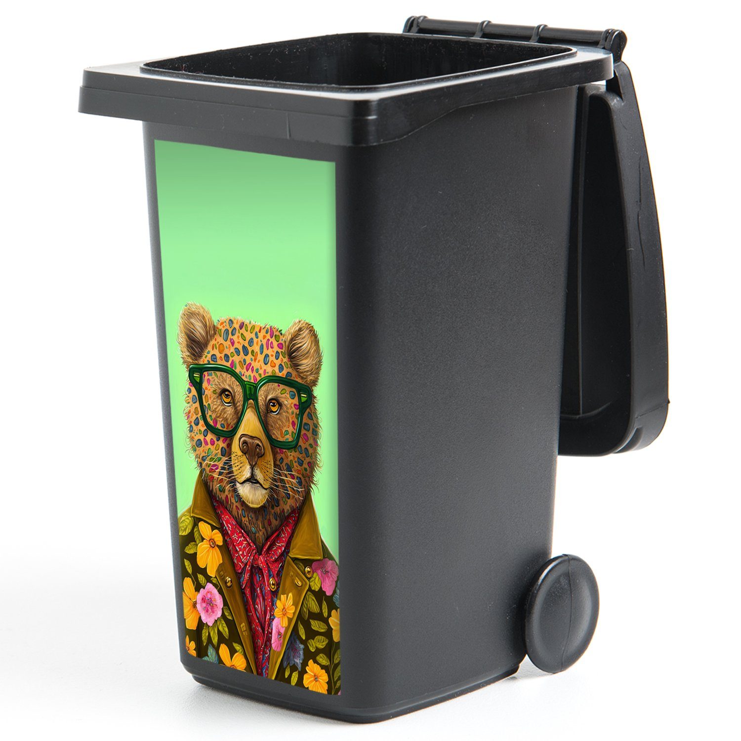Sticker, Tier Bär (1 MuchoWow Brillen Farben - Container, St), Abfalbehälter - Mülltonne, Mülleimer-aufkleber, - Wandsticker Blumen -