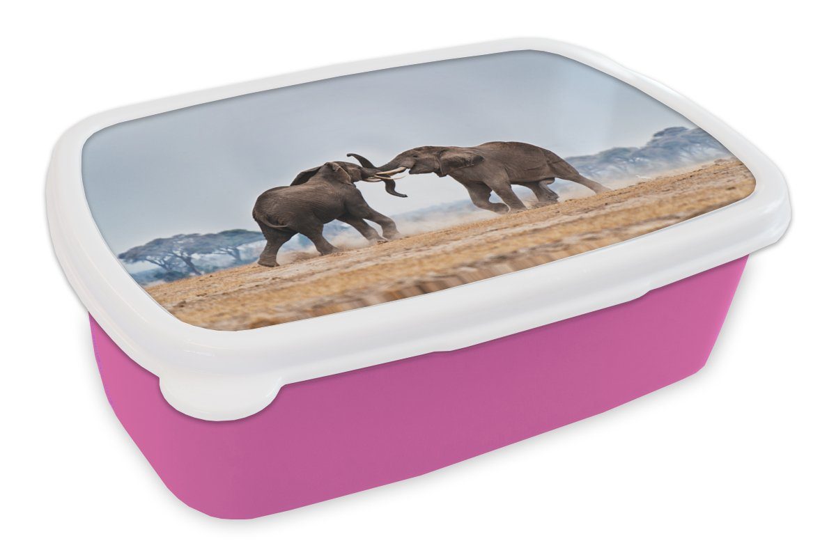 MuchoWow Kunststoff Erwachsene, Mädchen, - Natur, Tiere Flachland - Snackbox, Elefant Lunchbox rosa Brotdose Brotbox - (2-tlg), Kinder, Kunststoff, für
