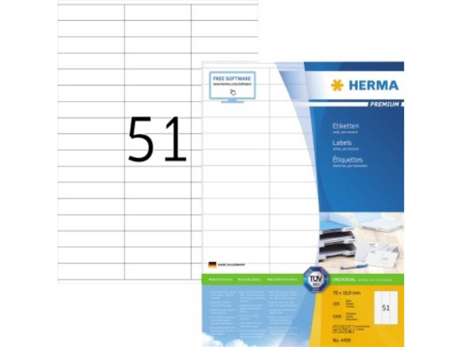 HERMA Etikett HERMA Etikett PREMIUM 4459 70x16,9mm weiß 5.100 St./Pack.