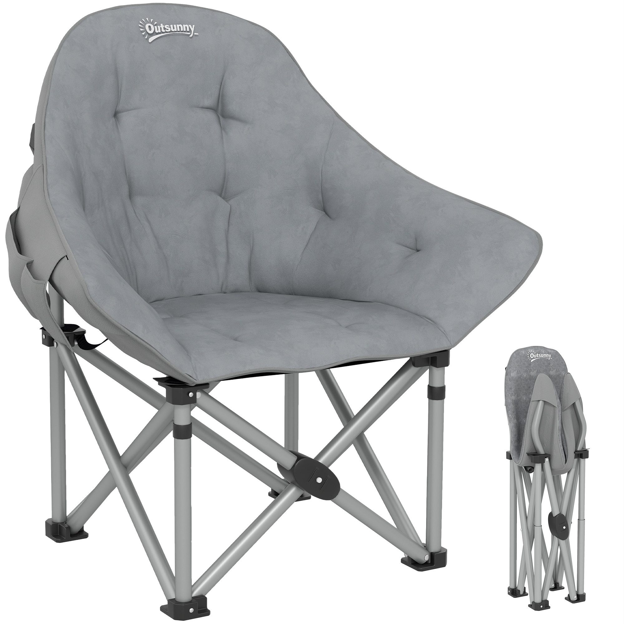 Outsunny Campingstuhl Outdoor Klappstuhl robust leicht Angelstuhl Gartenstuhl (Faltstuhl, 1 St), bis 120kg belastbar, für Garten Camping Strand