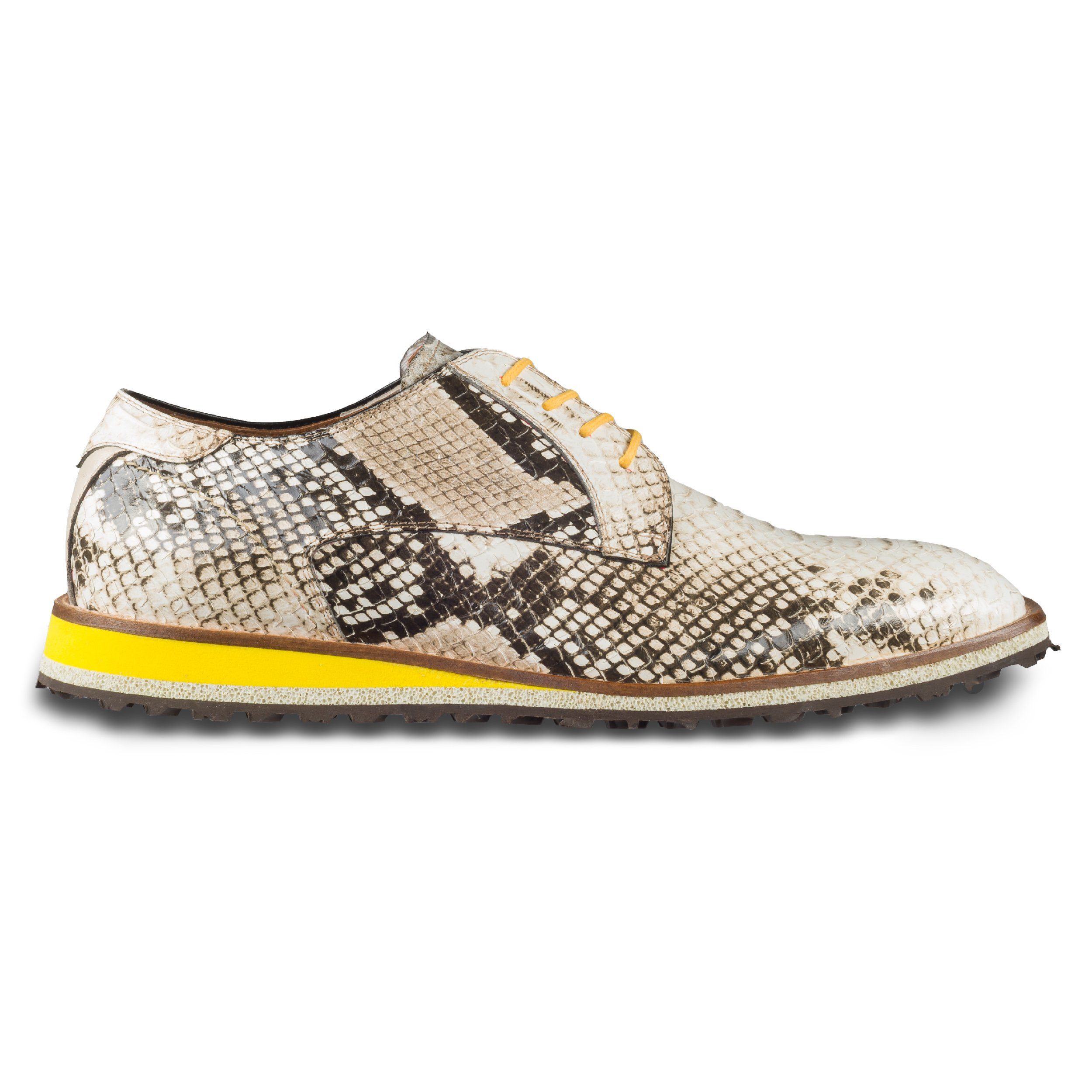 Lorenzi Lorenzi Herren Leder Halbschuh beige/braun, Schlangen-Optik, leicht Schnürschuh