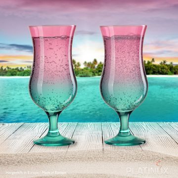 PLATINUX Cocktailglas Cocktailgläser Rosa-Türkis, Glas, Bunt 400ml (max. 470ml) Longdrinkgläser Partygläser Milkshake Groß