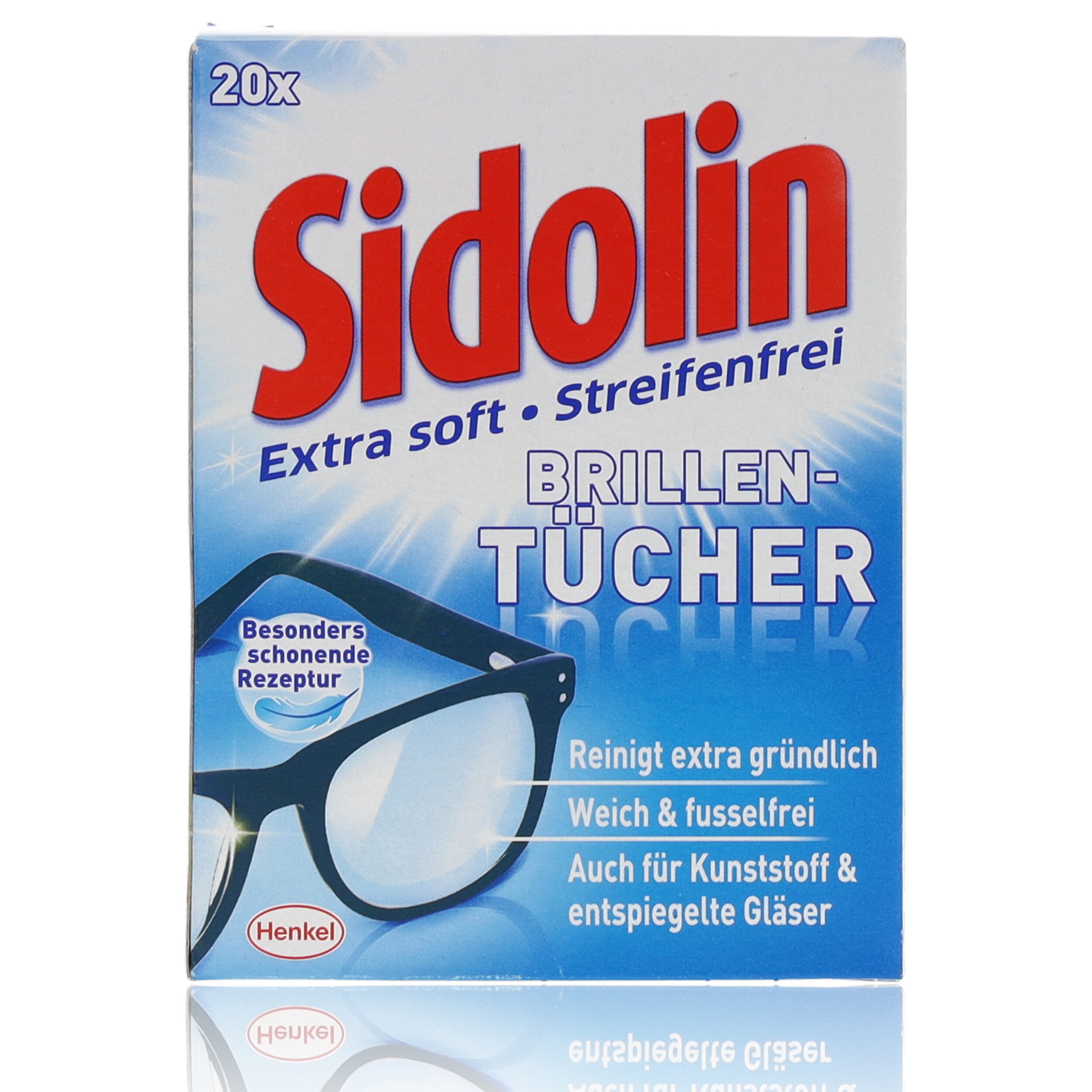 SIDOLIN Sidolin Brillenputztücher 20 Stück einzeln verpackt Reinigungstücher (20-tlg., auch für empfindliche Gläser und Fassungen)