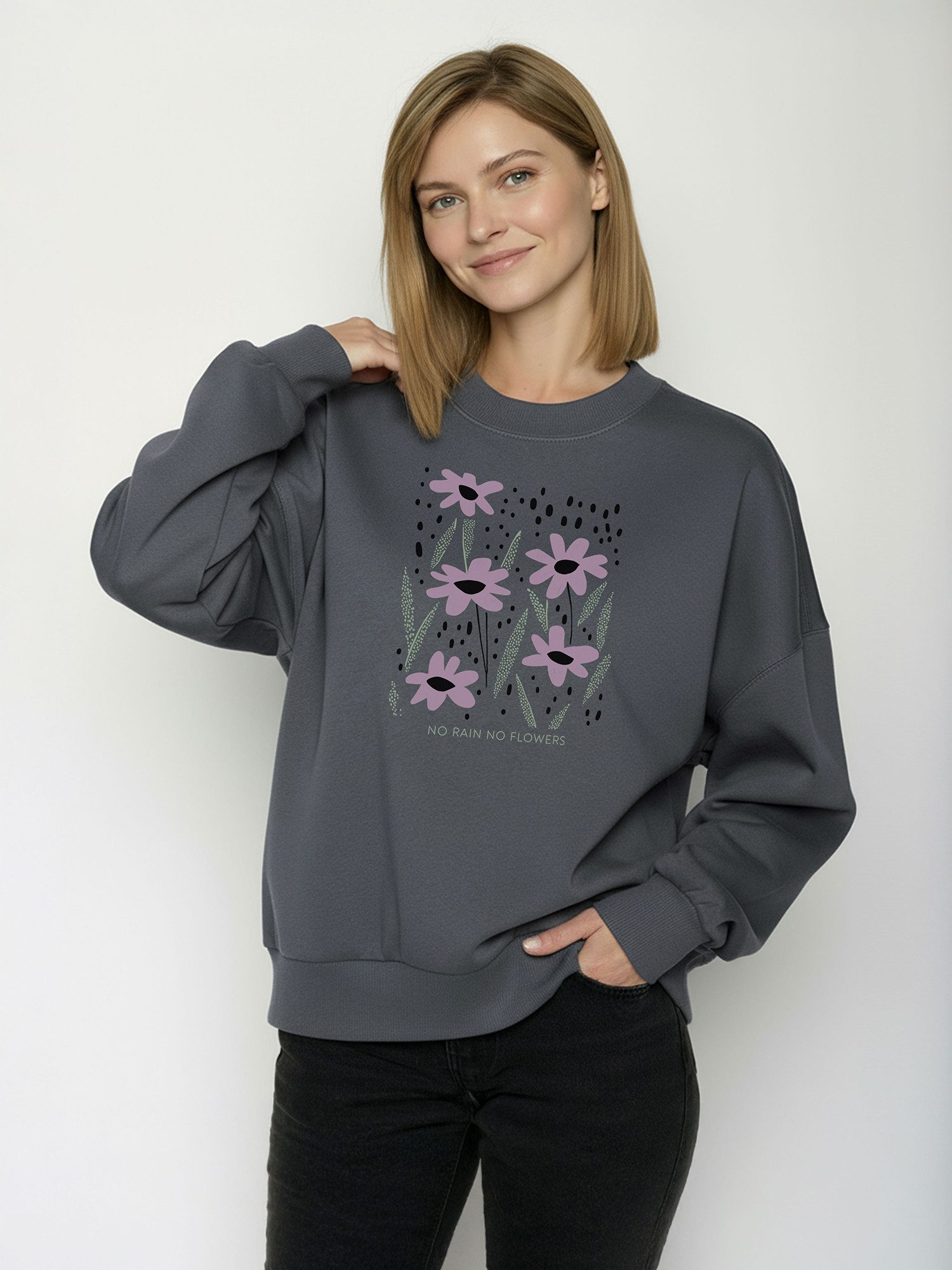 GreenBomb Sweatshirt Core No Rain (1) 100% Organic Cotton, GOTS, weit geschnitten, Rundhals