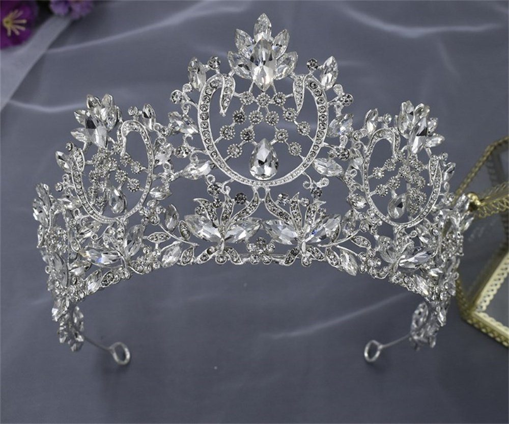 Diadem Strass-Tiaras Silber GLAMO Brautkrone,Hochzeitskrone,Kristall-Krone,