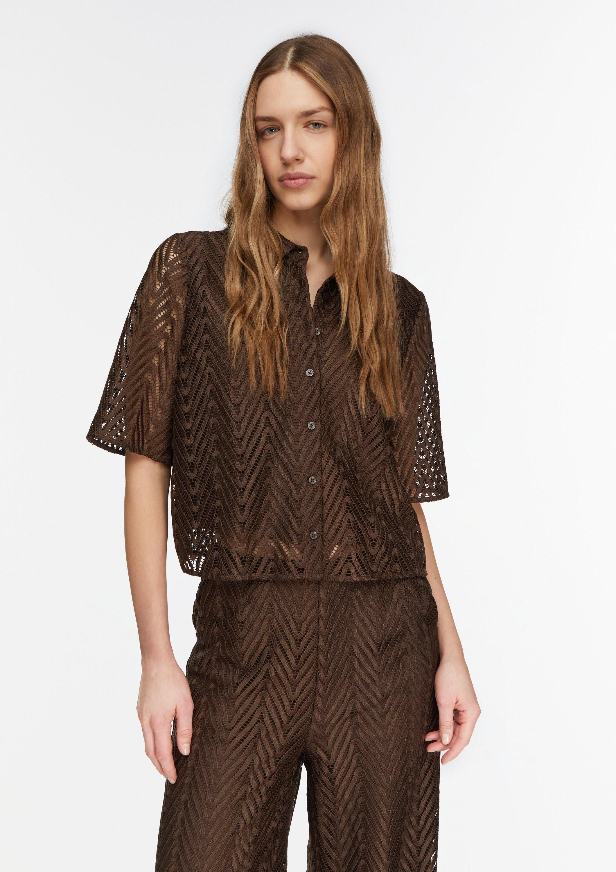 comma Kurzarmbluse Bluse Spitzenbluse mit Viskose-Futter