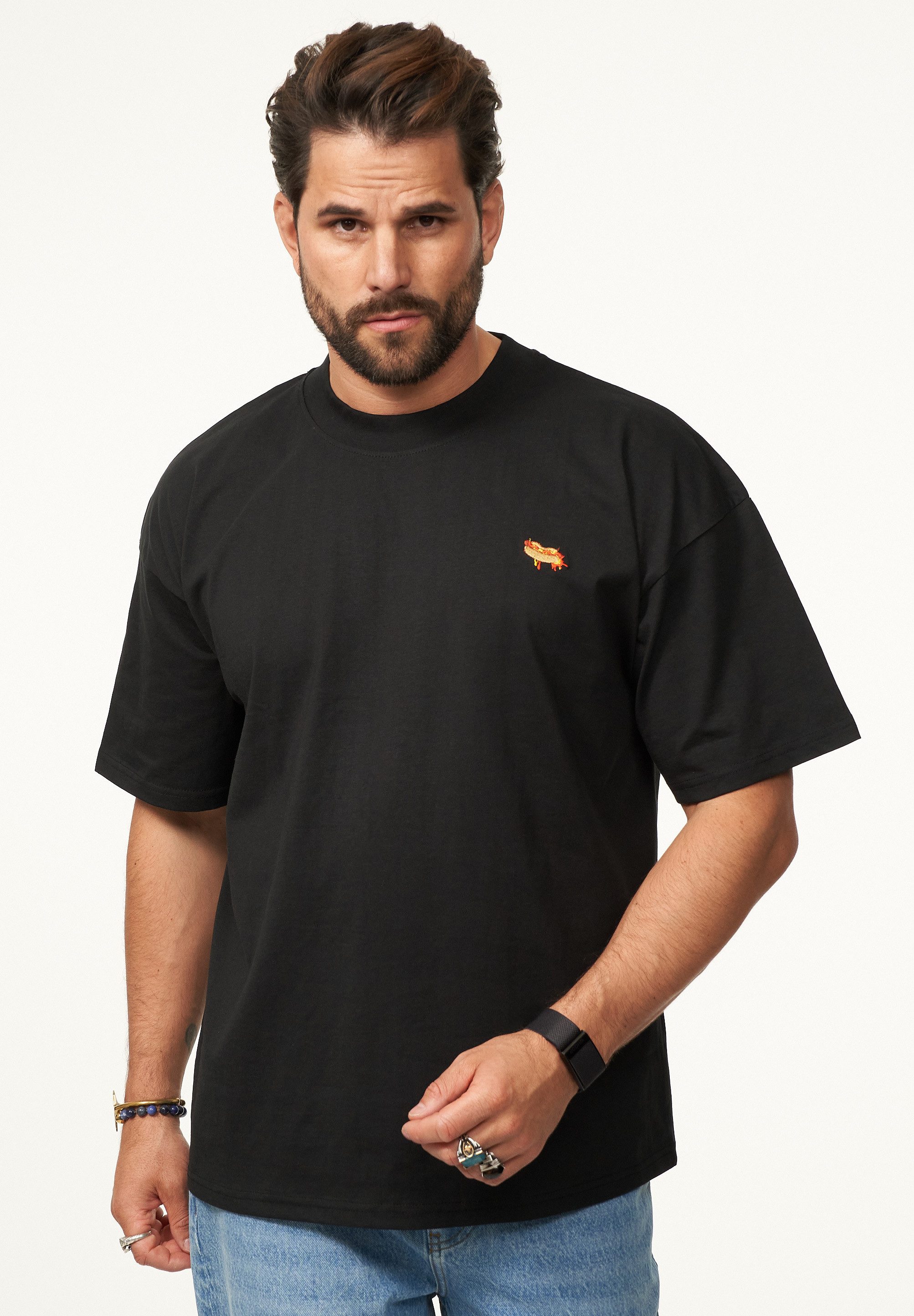 SOULSTAR T-Shirt mit Stickerei Herren Oversize-Fit Kurzarm Shirt mit Rundhals-Ausschnitt