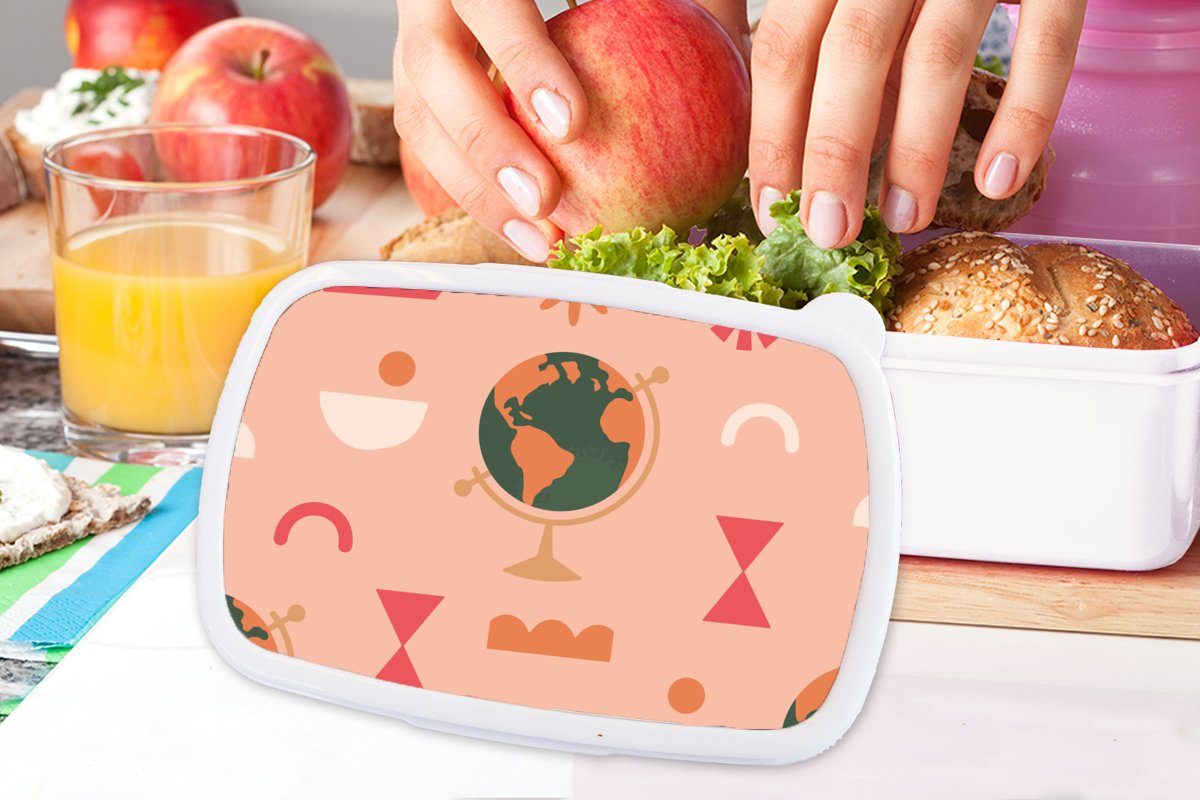 Rosa Brotdose, Weltkugel - Lunchbox MuchoWow und Mädchen weiß Kinder Brotbox für Abstrakt, (2-tlg), Jungs Erwachsene, Kunststoff, - für und