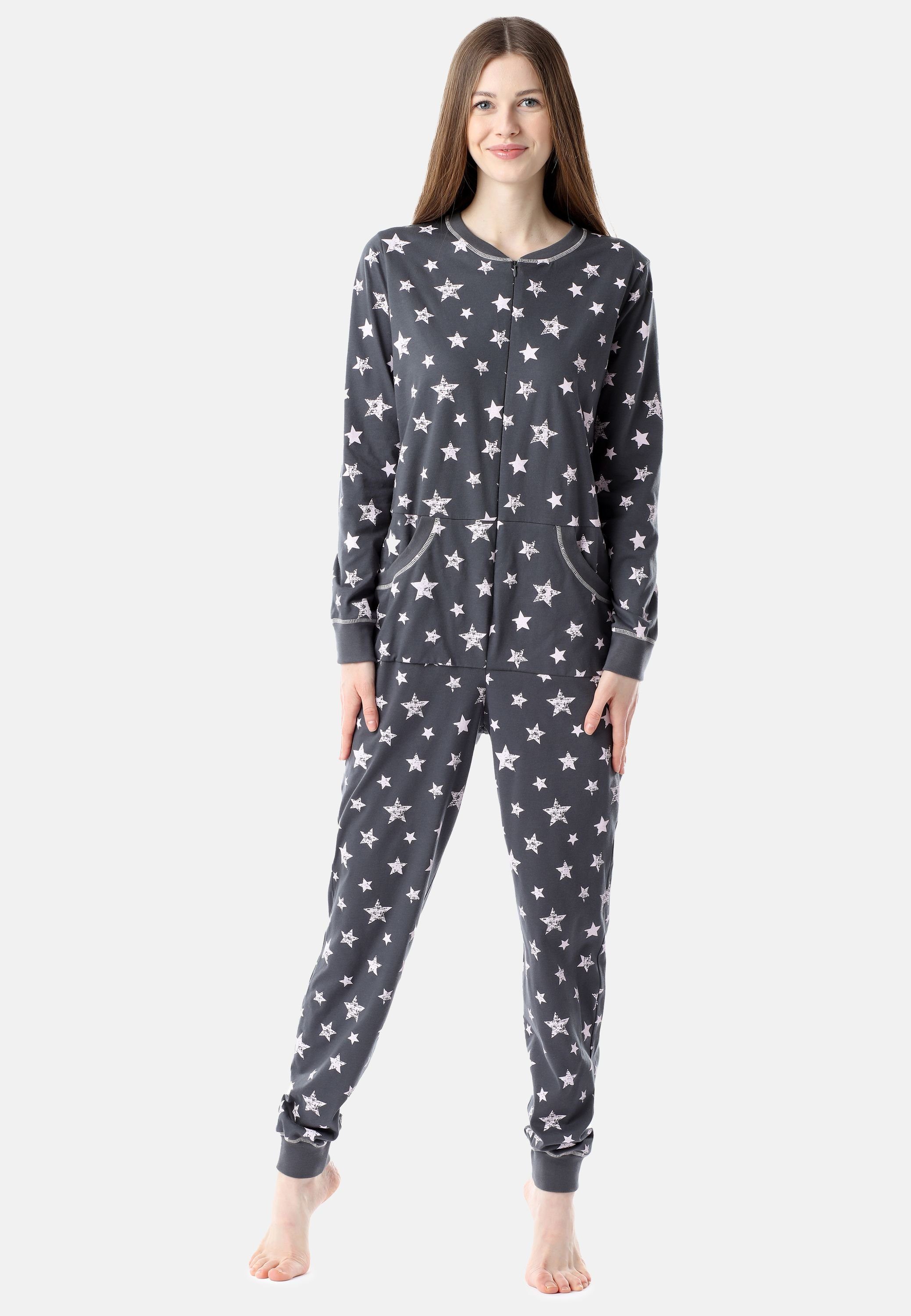 Damen Bellivalini Pyjama Schlafoverall Schlafanzug Sterne BLV50-206 Graphite/Rosa