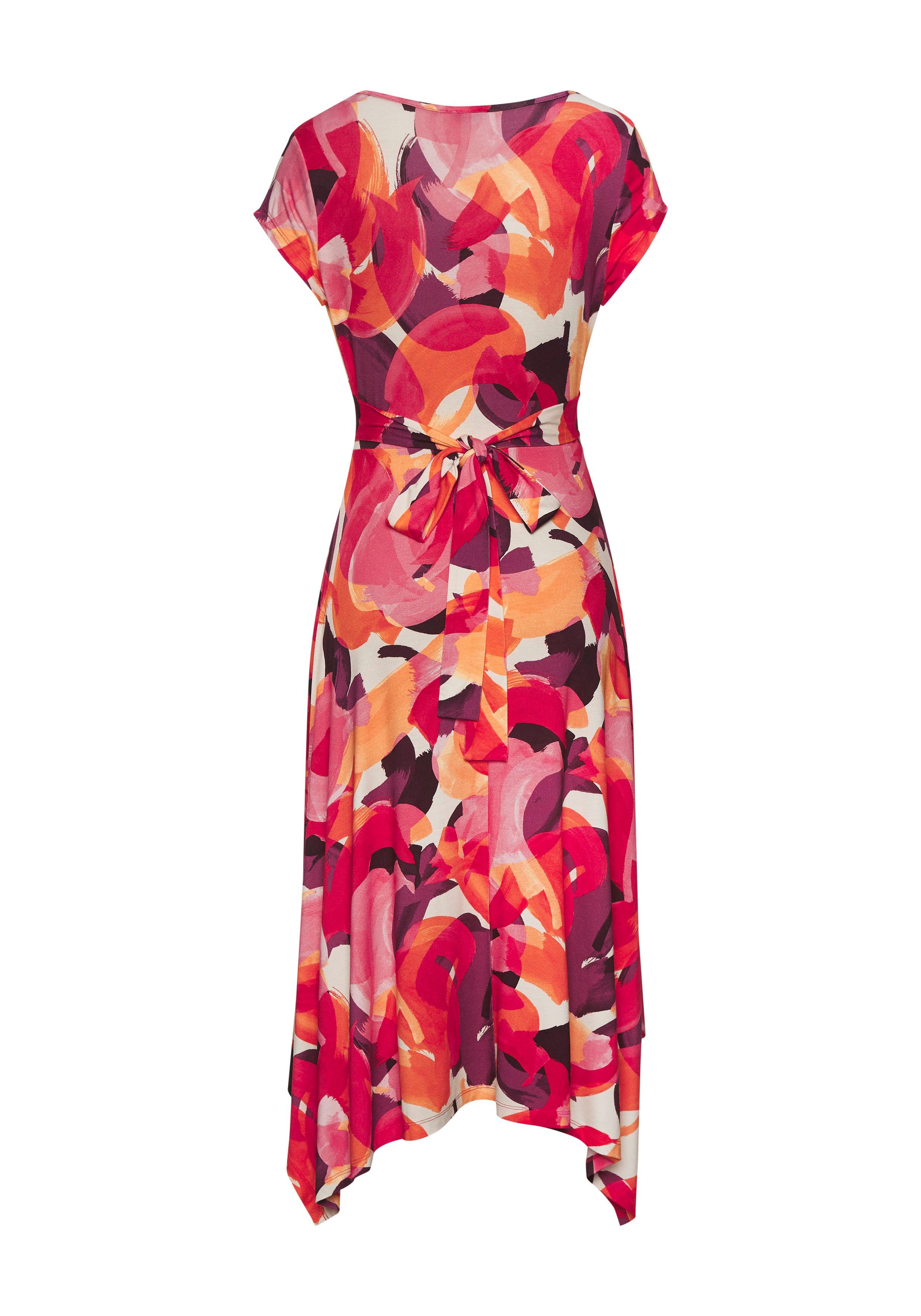 Vivance Midikleid mit Alloverdruck und asymmetrischem Saum luftiges Sommerkleid in Wickeloptik, Strandkleid, Zipfelkleid