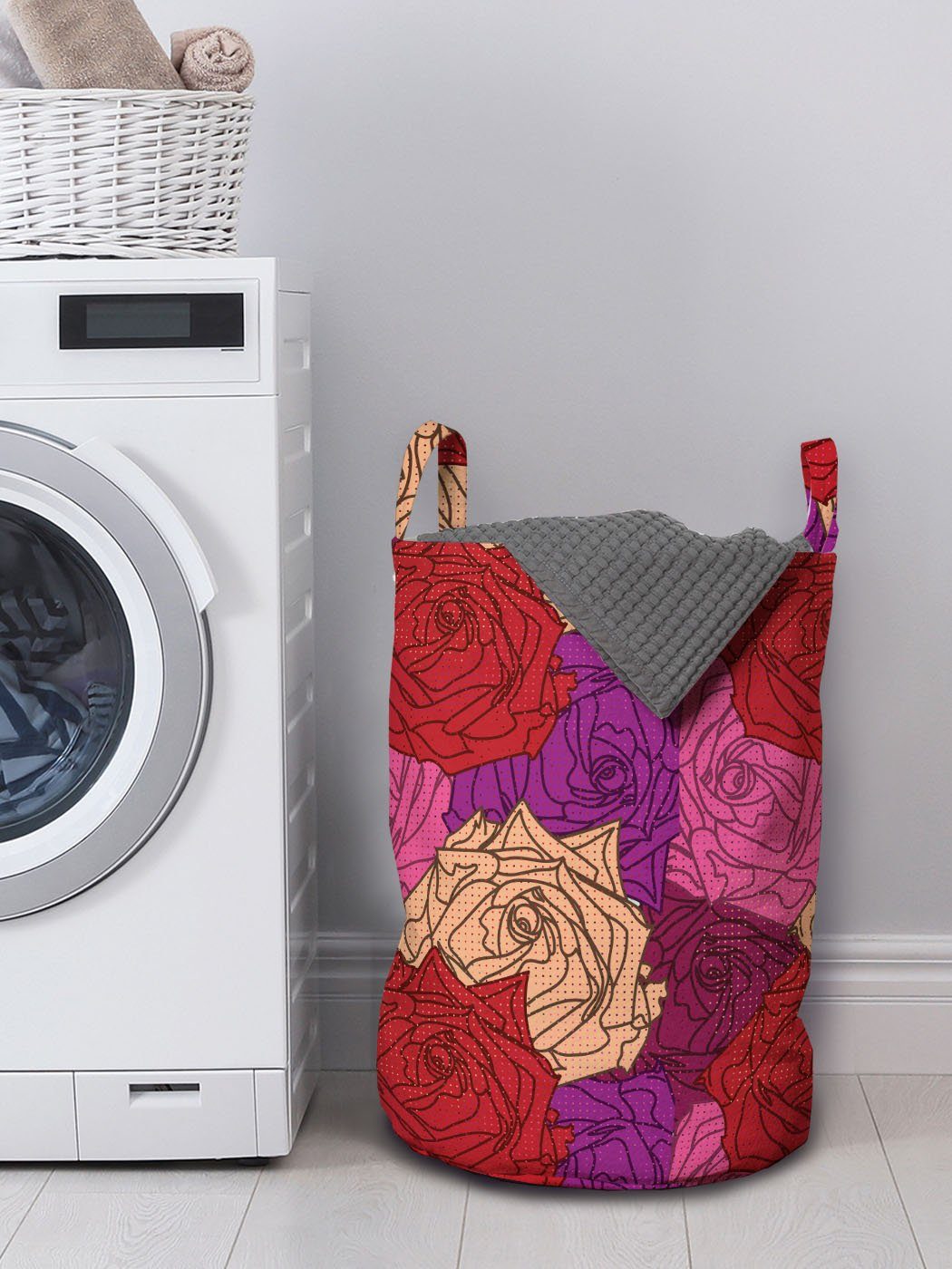 Rosen Abakuhaus Bunte Waschsalons, Kordelzugverschluss Blumenbild für Wäschekorb Wäschesäckchen mit Gepunktete Griffen