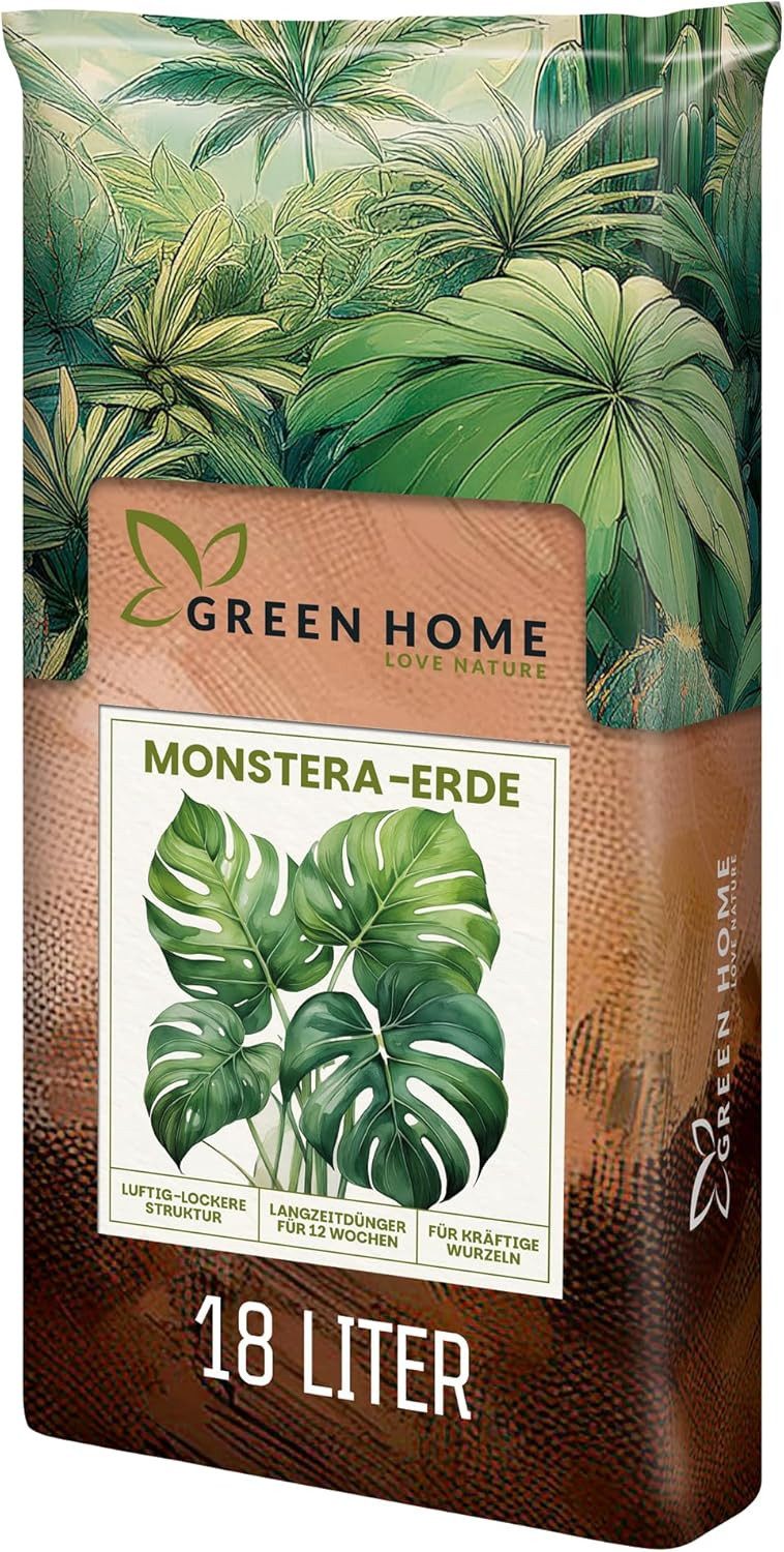 GREEN HOME LOVE NATURE Spezialerde Monstera Erde – Substrat für Monstera, Aroiden & Zimmerpflanzen 18 L, 36 L, 72 L, Langzeitdünger, Perlit, Kokosfasern, pH 5,8, gute Drainage