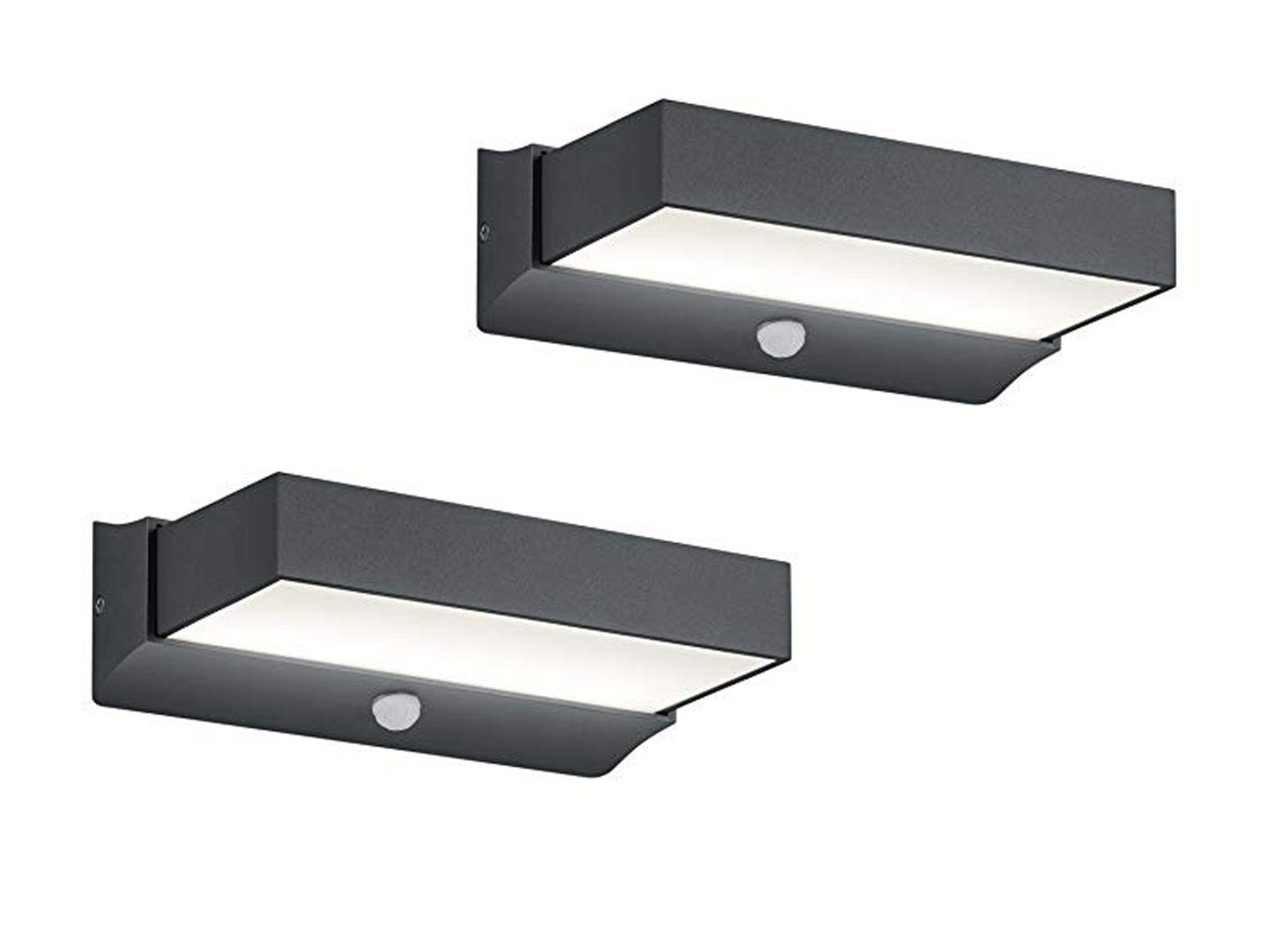 TRIO Leuchten LED Außen-Wandleuchte, Bewegungsmelder, LED fest integriert, Warmweiß, 2er-Set Fassadenbeleuchtung mit Bewegungsmelder IP 65, Anthrazit