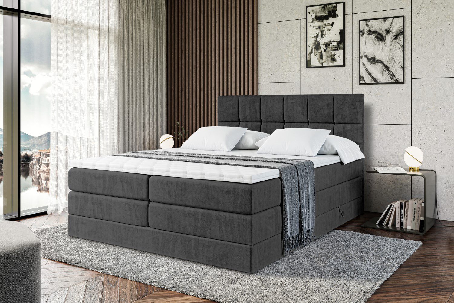 ALTDECOR Boxspringbett RICAR KING (mit Matratze und Lattenrost Topper Polsterbett mit Bettkasten Boxbett), H4 Multipocket, H3 Bonellfederung, Doppelbett Springboxbett