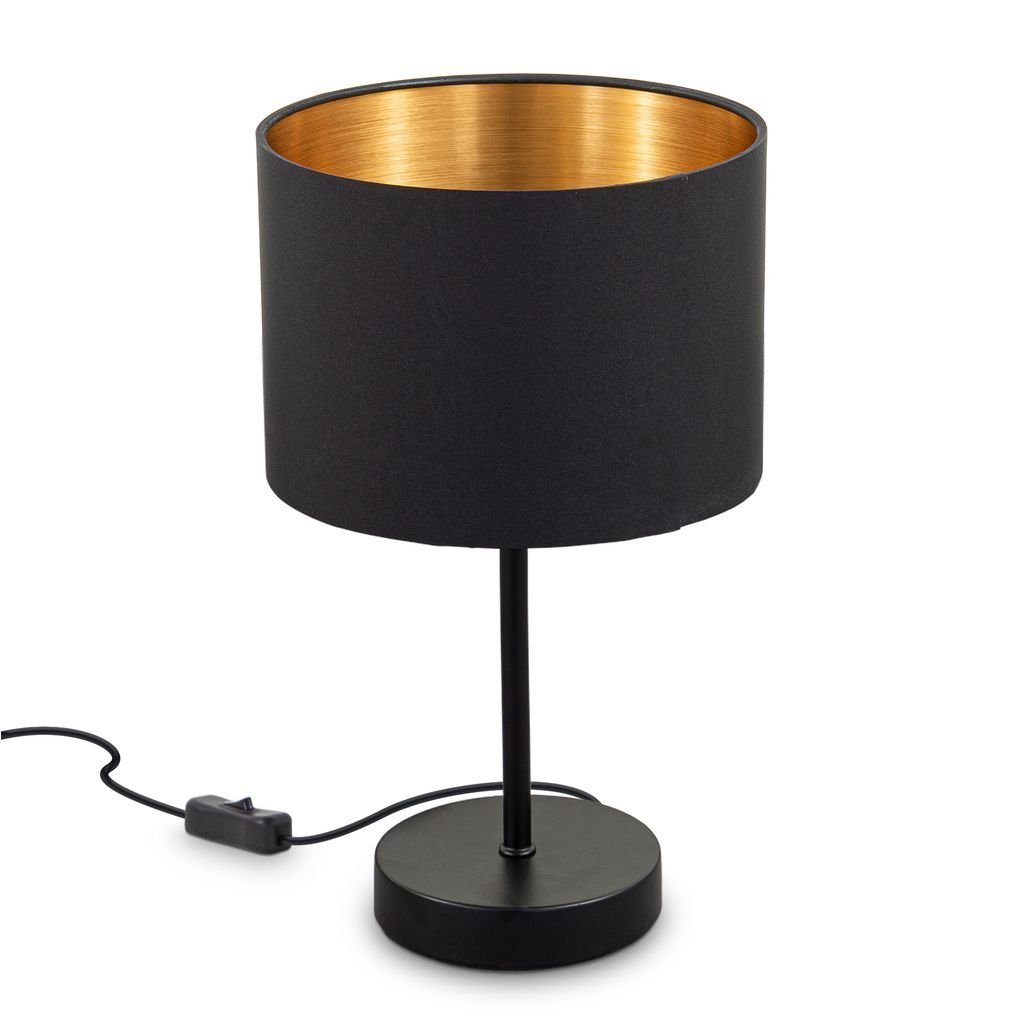 B.K.Licht Tischleuchte Stoffleuchte Schwarz-Gold Kabelschalter E27 günstig online kaufen