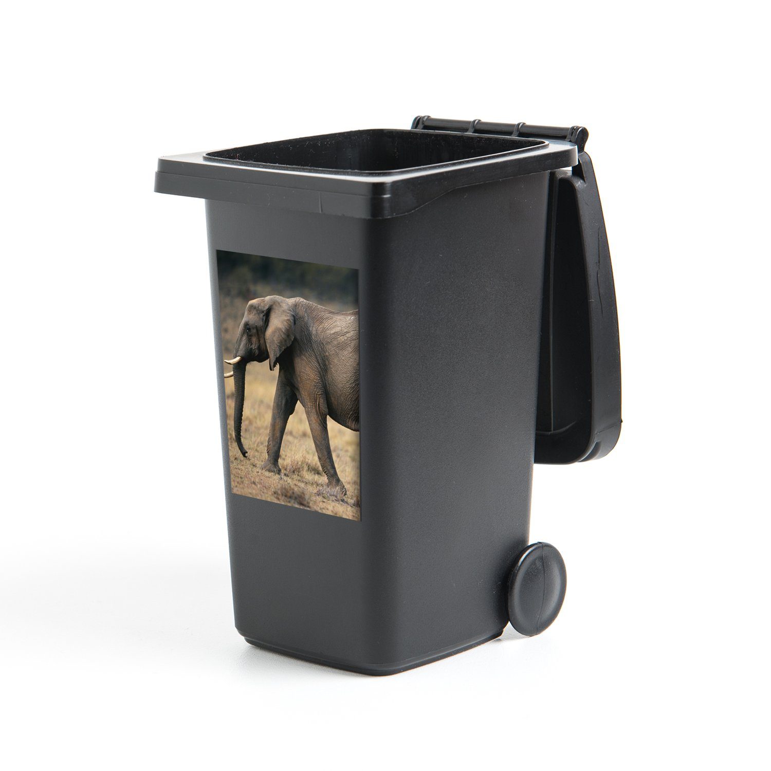 Container, St), Abfalbehälter Savanne MuchoWow Elefant - Natur Tiere - Mülltonne, (1 Mülleimer-aufkleber, - Sticker, Wandsticker