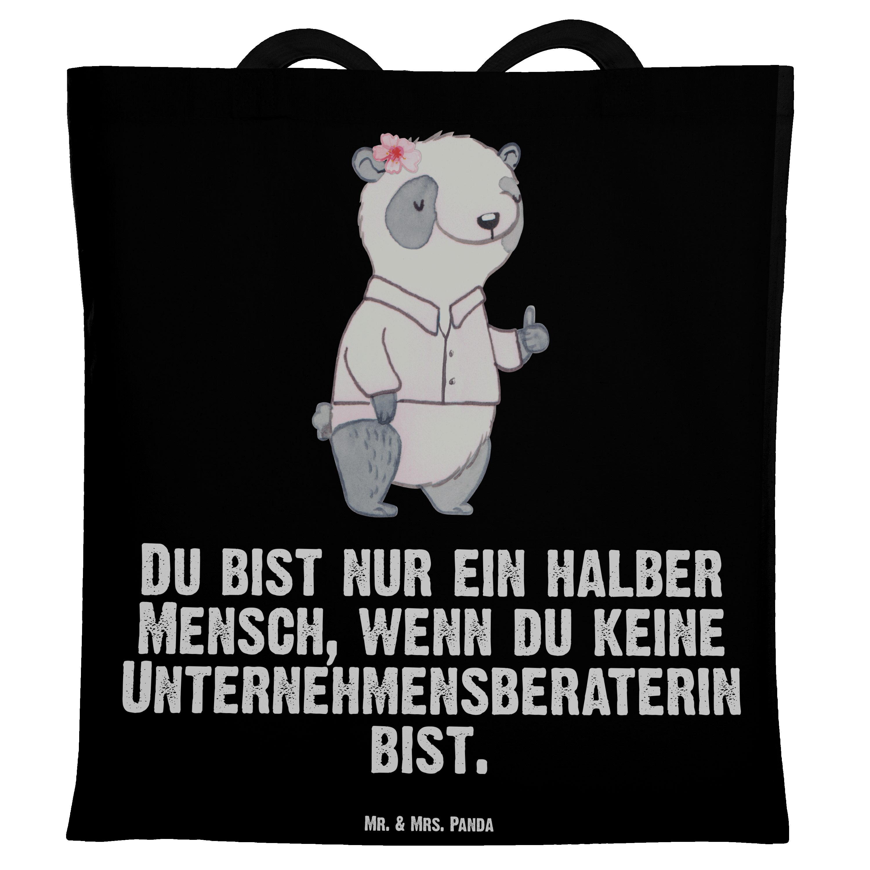 Herz Beuteltasche, Mr. Geschenk, Da (1-tlg) Unternehmensberaterin Panda Schwarz mit - - Tragetasche & Mrs.