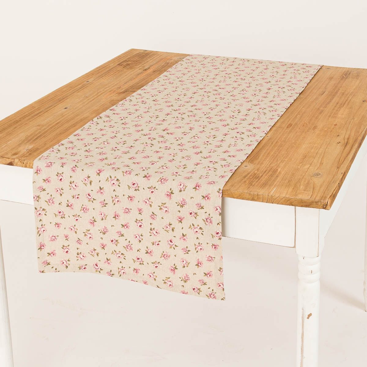 SCHÖNER LEBEN. Tischläufer Tischläufer Classic Little Rose Rosenblüten natur rosa 40x160cm, handmade