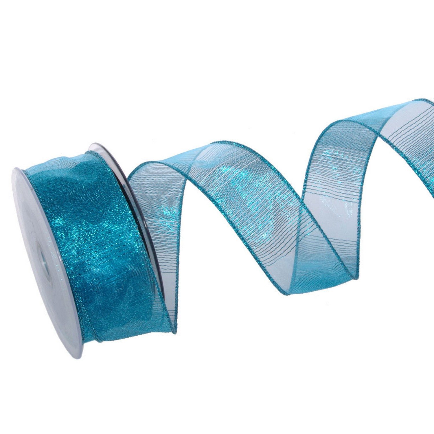 Deko AS Geschenkband Organzaband "Glamour-Stripes" - Türkis - mit Drahtkante - 40 mm Bre