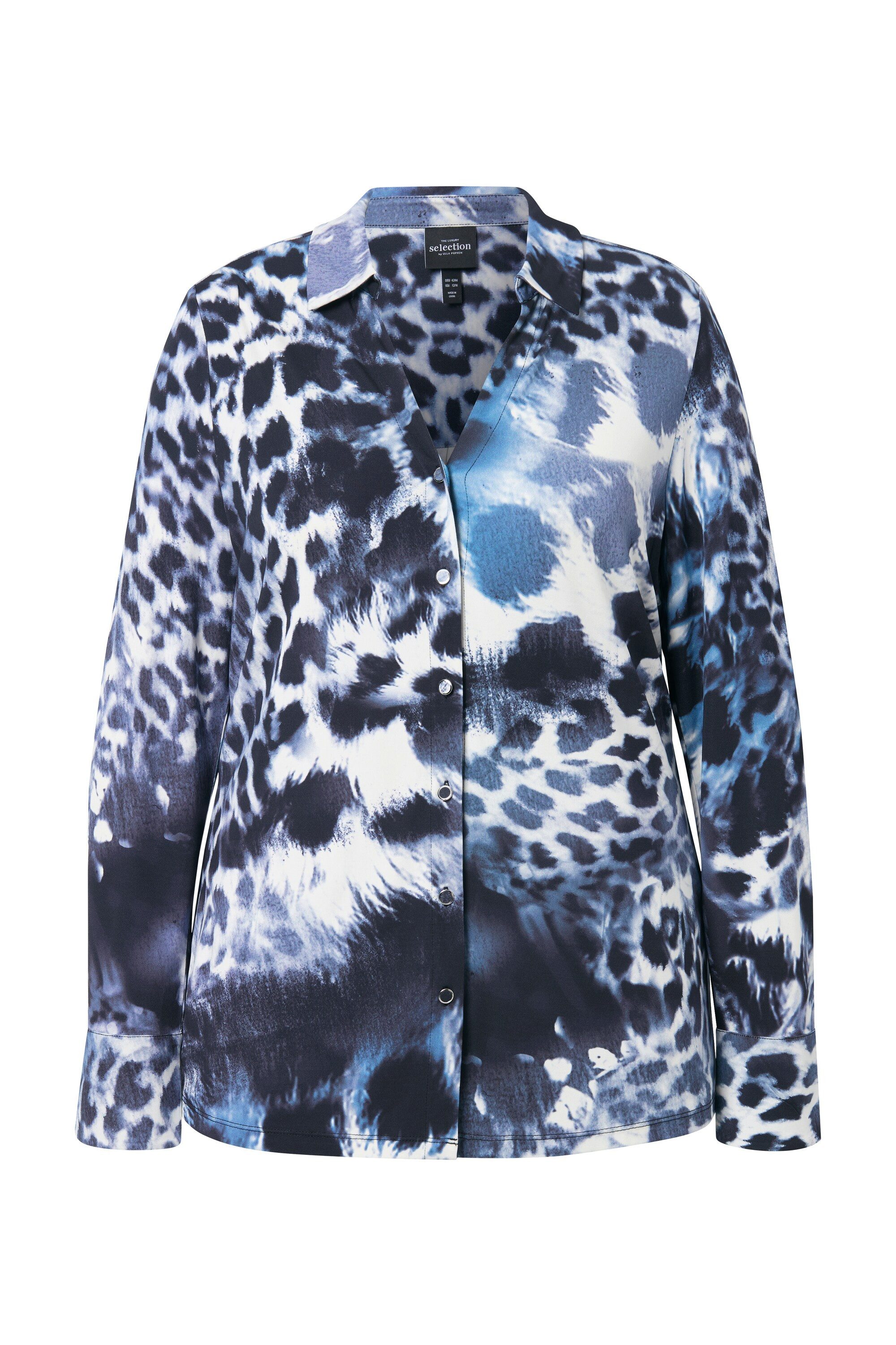 Ulla Popken Hemdbluse Jerseybluse Leomuster Hemdkragen günstig online kaufen