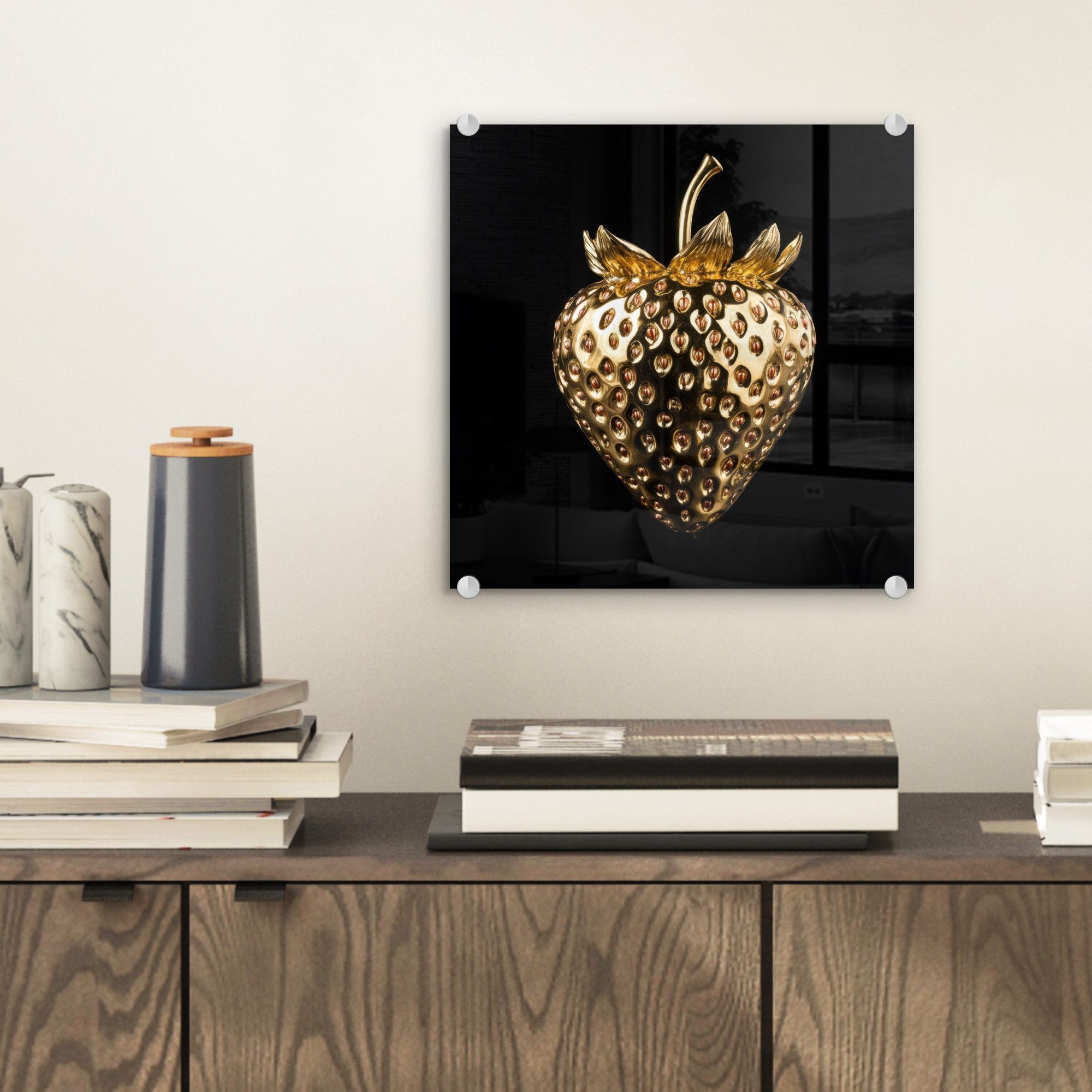 MuchoWow Acrylglasbild Erdbeere - Gold - günstig online kaufen