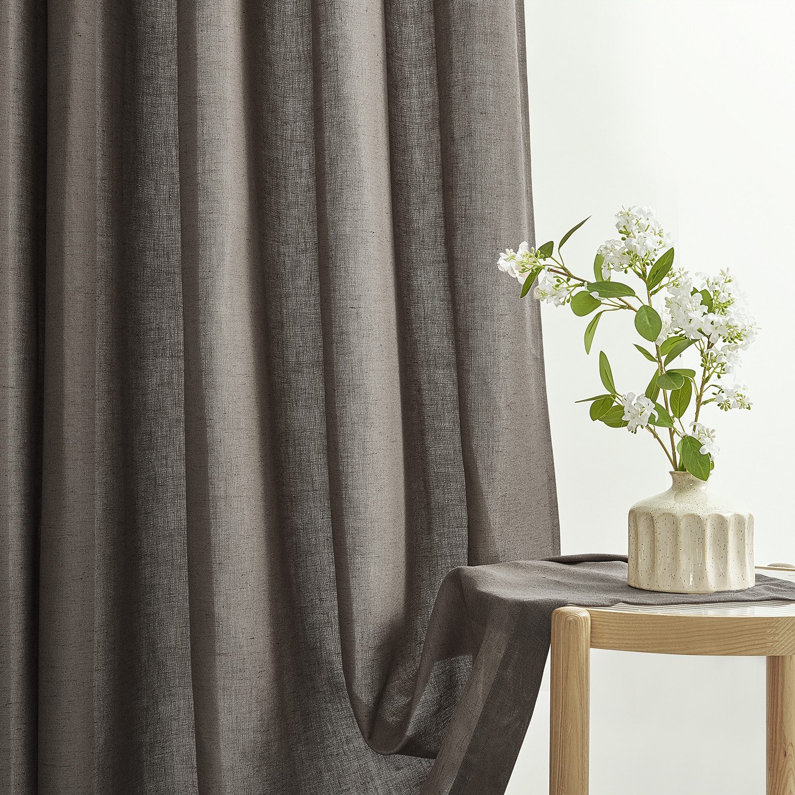 Topfinel Gardine Leinenoptik Gardinen mit Ösen Vorhänge für Wohnzimmer (2 St), Ösen, halbtransparent, vorhänge kinderzimmer halbtransparent Taupe 140x245 Studie – Bild 2 von 5