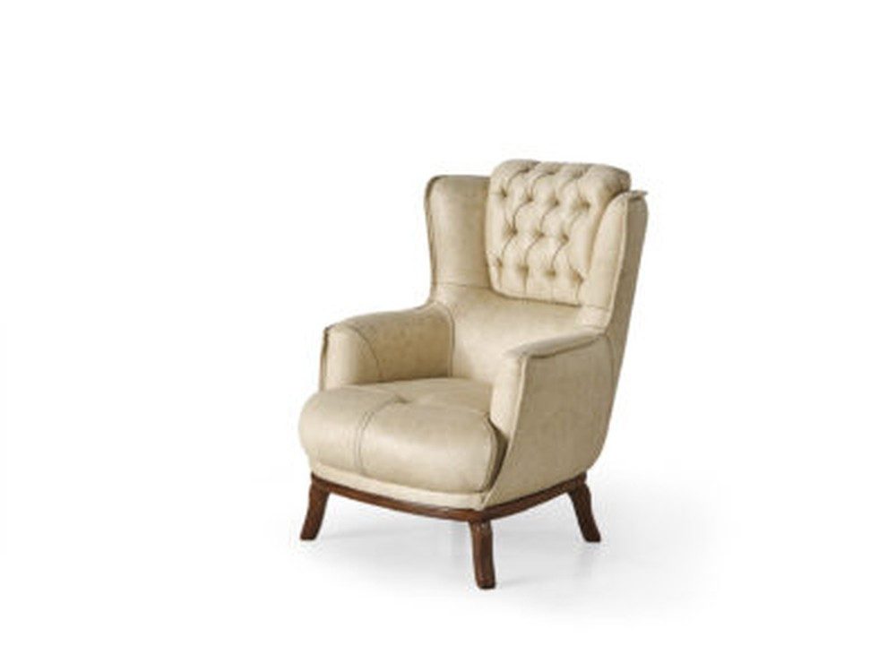 JVmoebel Chesterfield-Sofa Beiger Chesterfield Ledersessel Designer Wohnzimmer Sessel, 1 Teile, Made in Europa