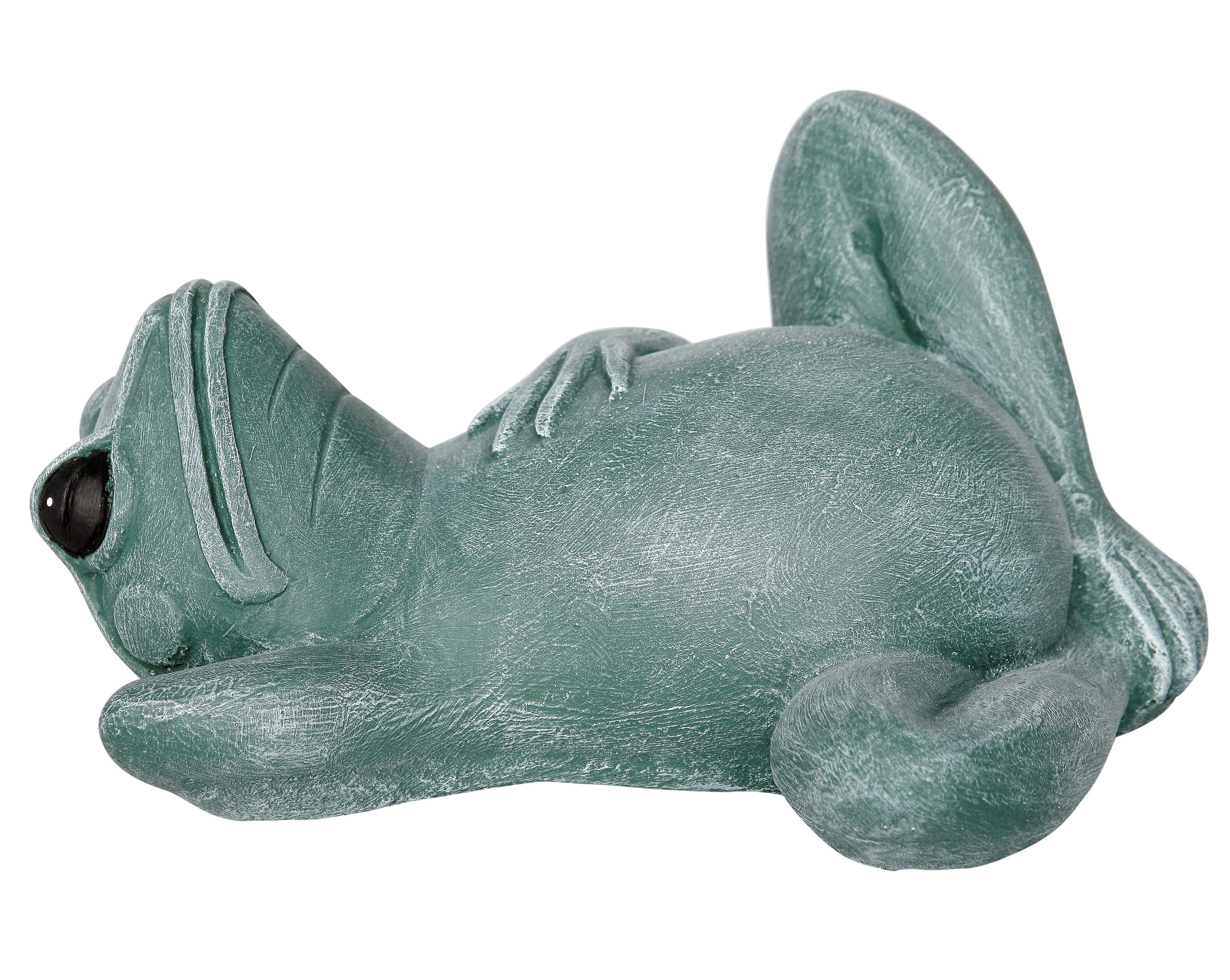 Tiefes Kunsthandwerk Dekofigur Steinfigur Frosch liegend - als Dekofigur für Haus und Garten, frostsicher, winterfest, Made in Germany grün