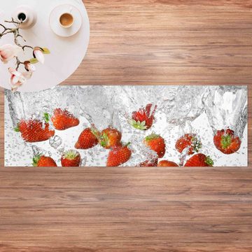 Läufer Teppich Vinyl Küchenmatte Küche Erdbeeren lang modern, Bilderdepot24, Läufer - weiss glatt