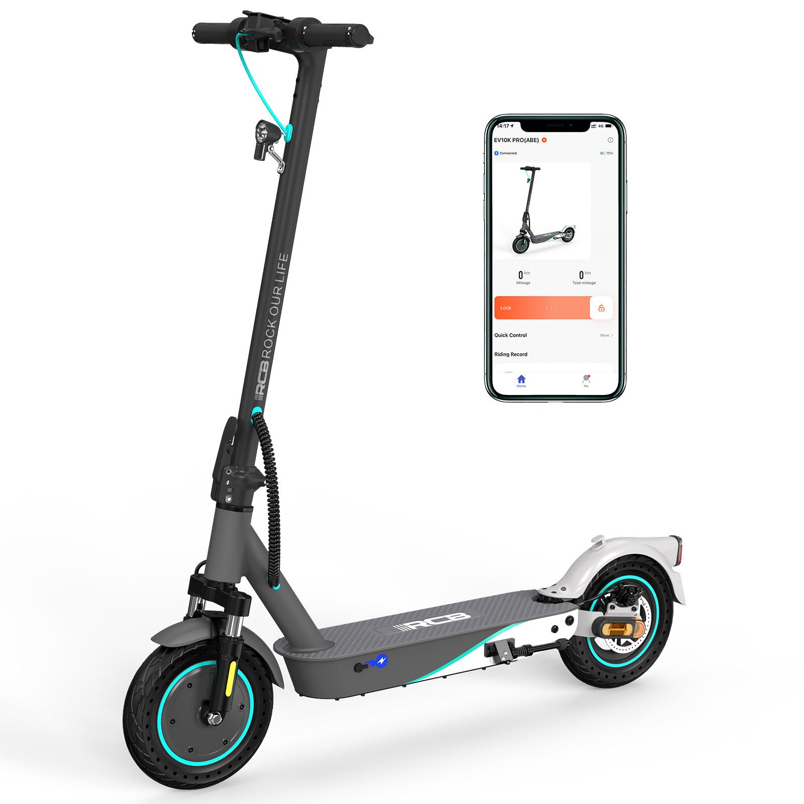 RCB E-Scooter EV10KP mit Straßenzulassung (ABE), Komfortable Stoßdämpfung, APP, 22 km/h