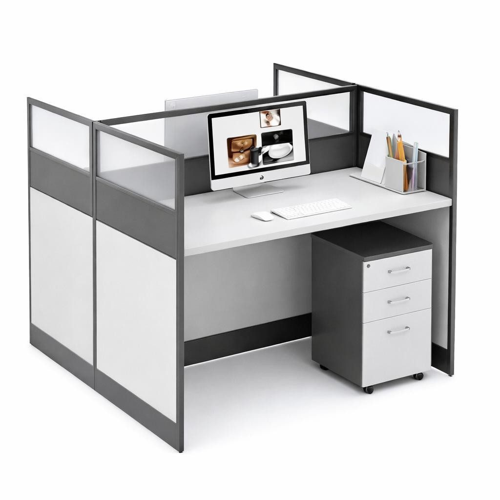 Xlmoebel Schreibtisch Eleganter Bürotisch mit Sichtschutz und Glasoberfläche in Grau, Made in Europa