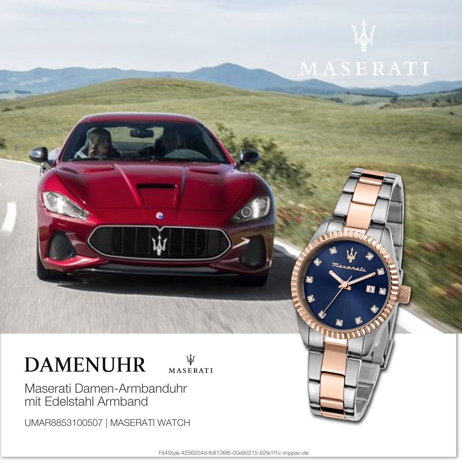 MASERATI Quarzuhr Italy Maserati Made-In rund, Damenuhr bicolor mittel Edelstahlarmband, (ca. Damenuhr 31mm) COMPETIZIONE