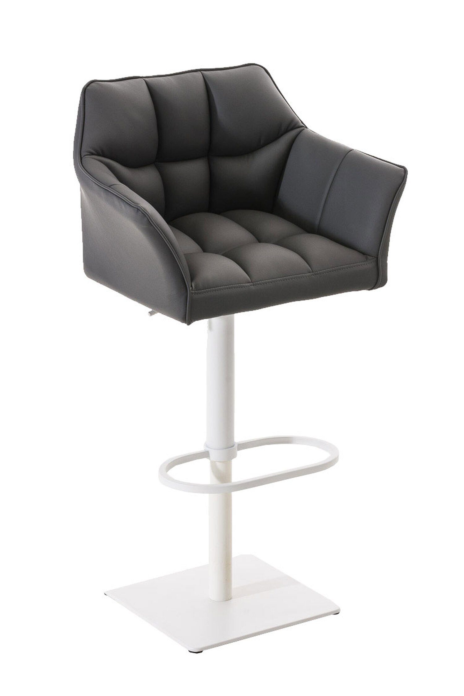 TPFLiving Barhocker Damaso (mit Rückenlehne und Fußstütze - Hocker für Theke & Küche), 360° drehbar - Metall weiß - Sitzfläche: Kunstleder Grau