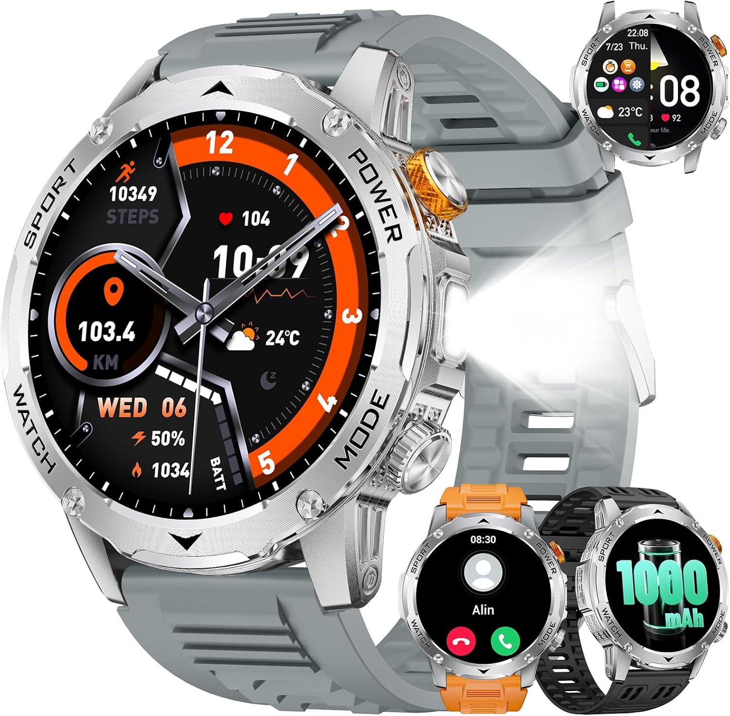 Lige EF12-J Smartwatch (4,4 cm, android ios), Smartwatch Herren mit AMOLED Display und 1000 mAh Akku IP68