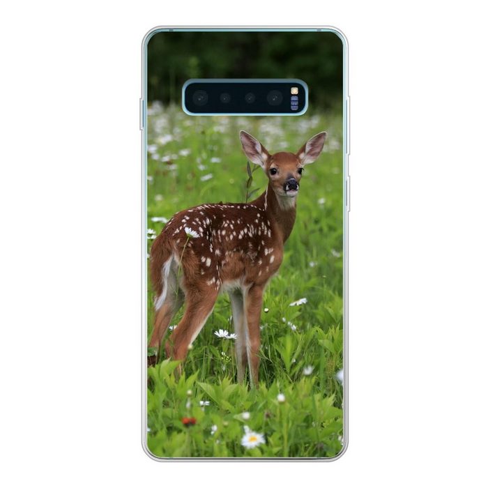 MuchoWow Handyhülle Hirsche - Blumen - Wald Phone Case Handyhülle Samsung Galaxy S10+ Silikon Schutzhülle