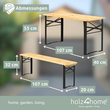 holz4home Bierzeltgarnitur 3-teilig aus Holz, 2 Bänke, 1 Tisch
